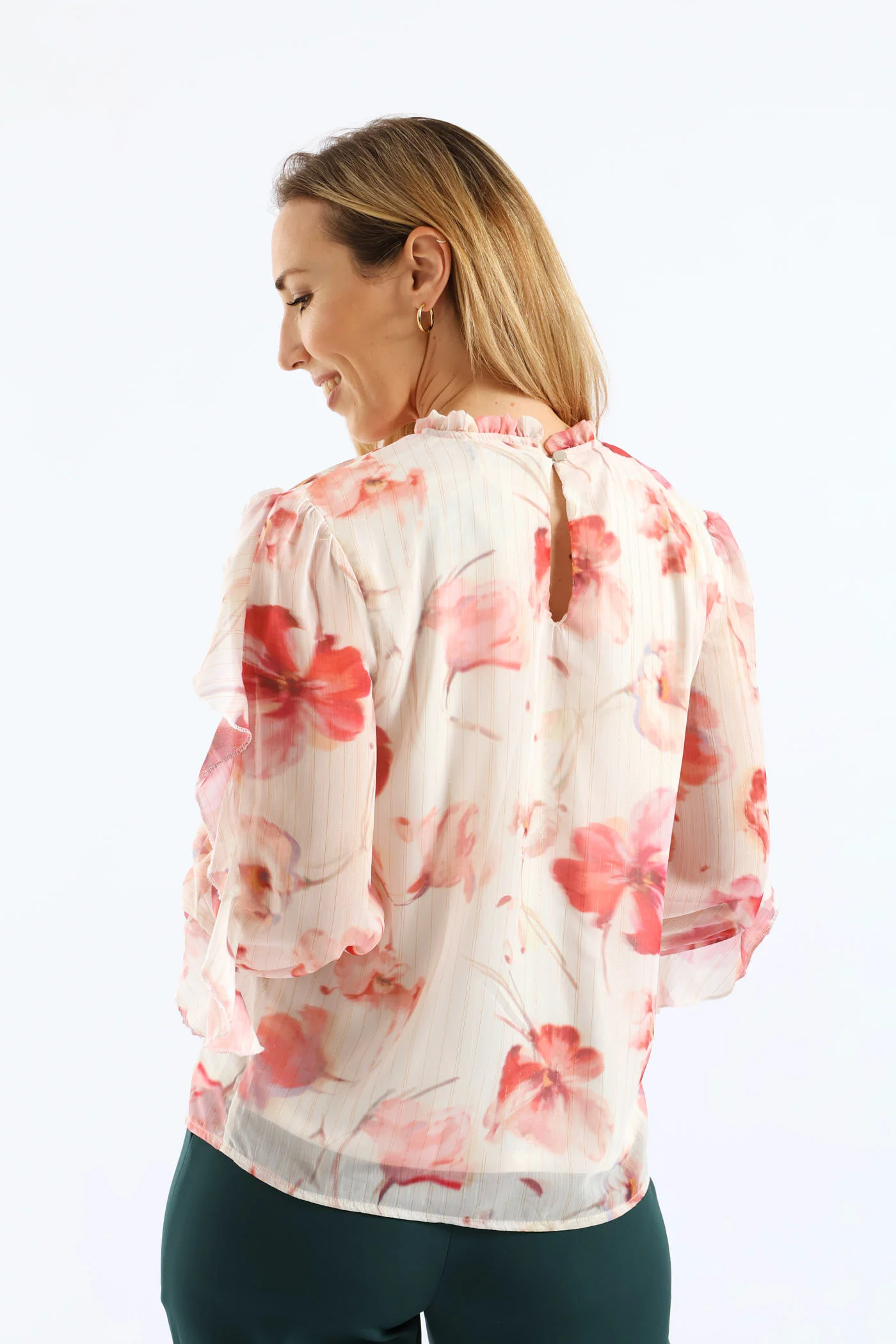 Hineck Ruffle Soft Floral Blouse - Cream - Image 2