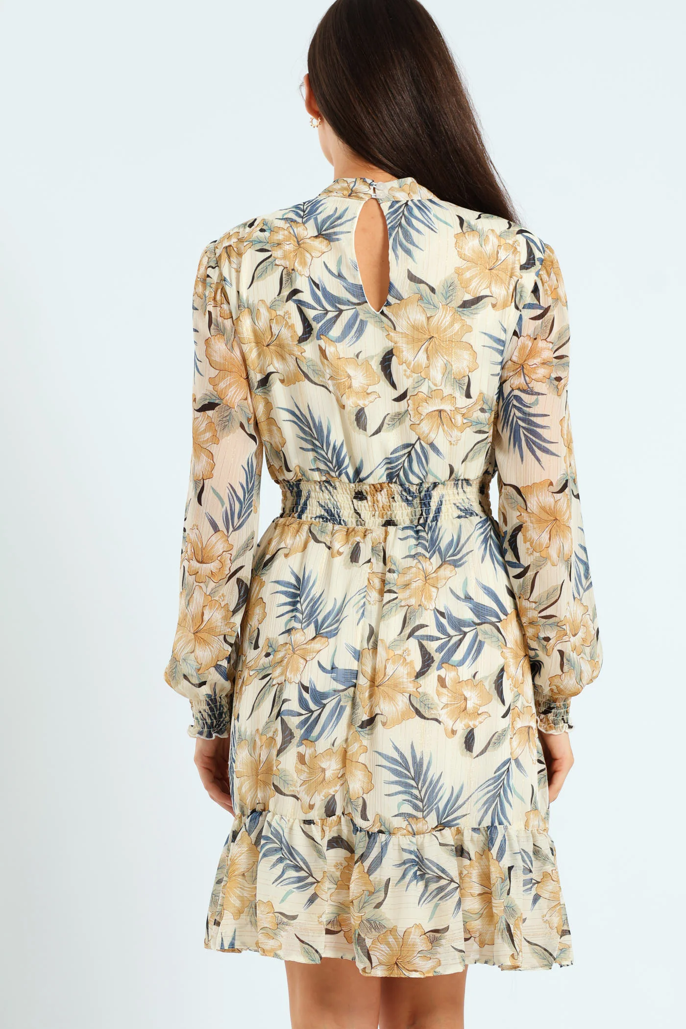 High Neck Shirred Waisted Tea Dress - Image 3