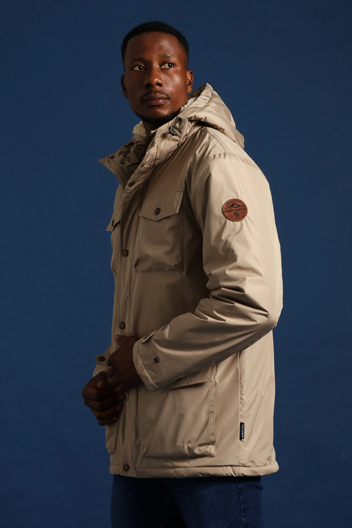 Hooded Utility Parka Jacket - Taupe - Image 3