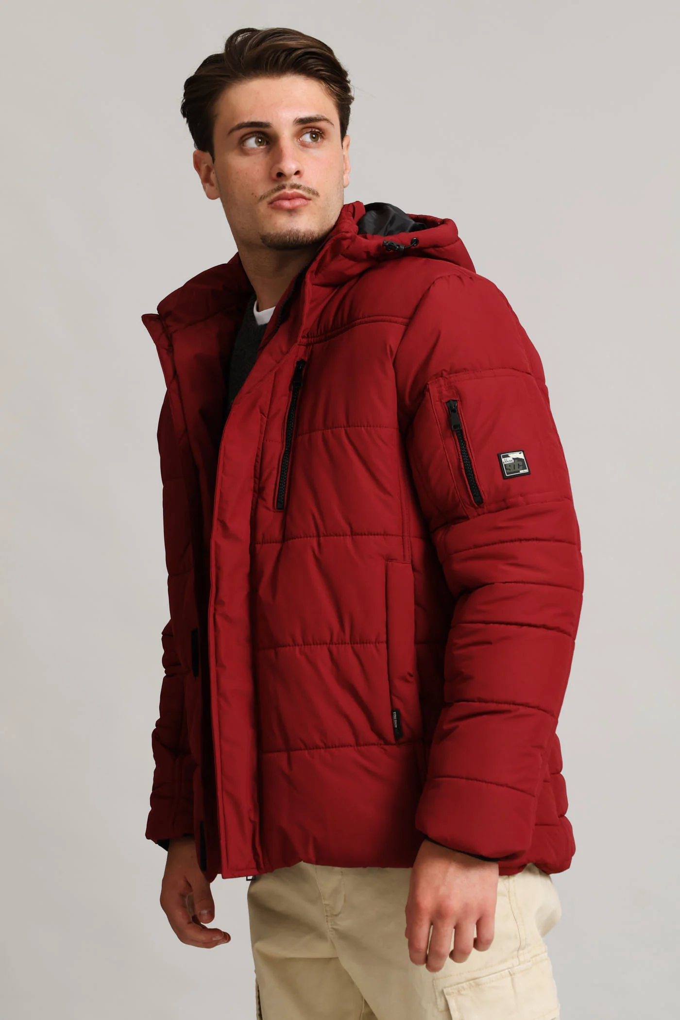Hooded Zip Pocket Padded - Dk Red - Image 3