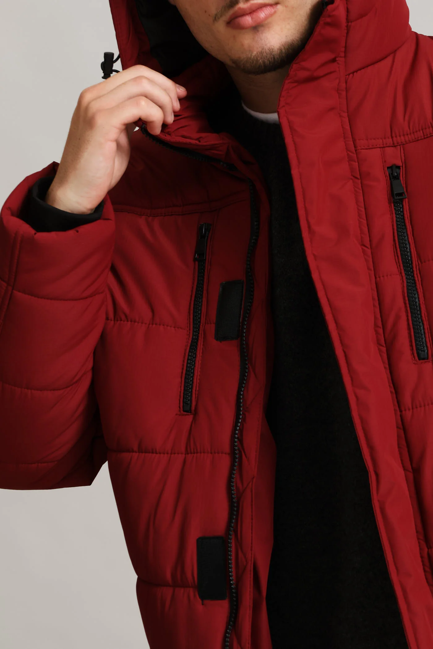 Hooded Zip Pocket Padded - Dk Red - Image 4