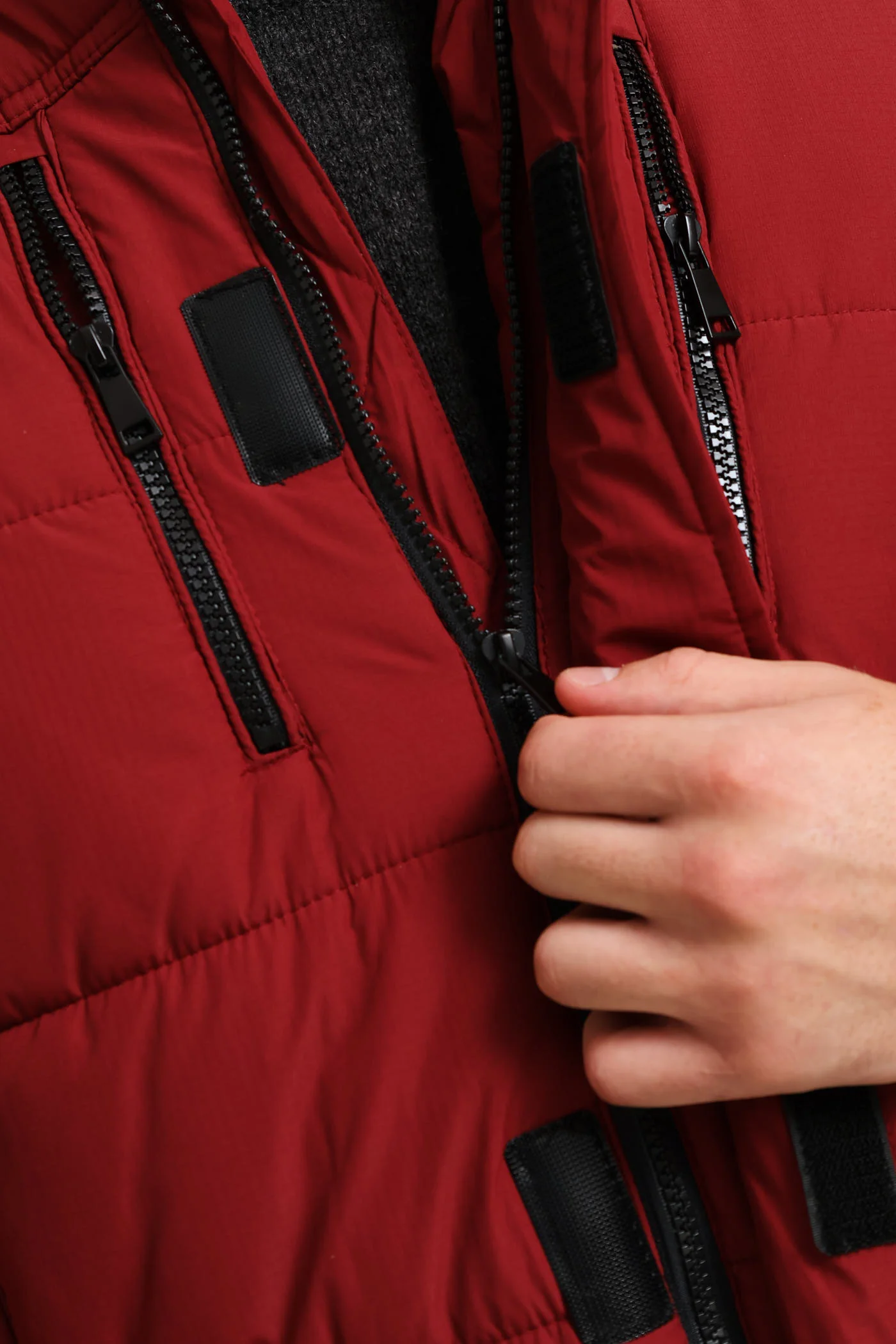 Hooded Zip Pocket Padded - Dk Red - Image 5
