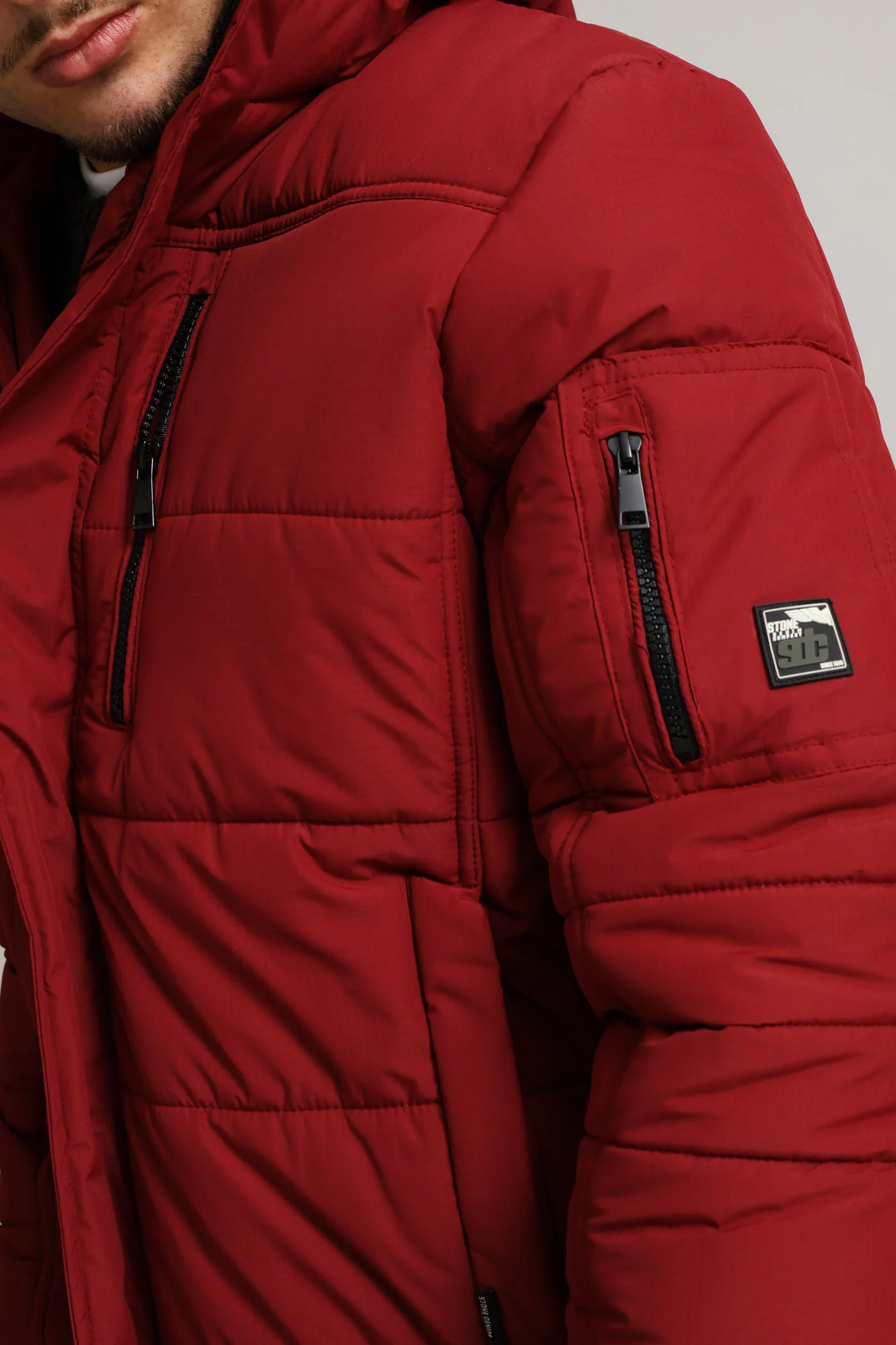 Hooded Zip Pocket Padded - Dk Red - Image 6