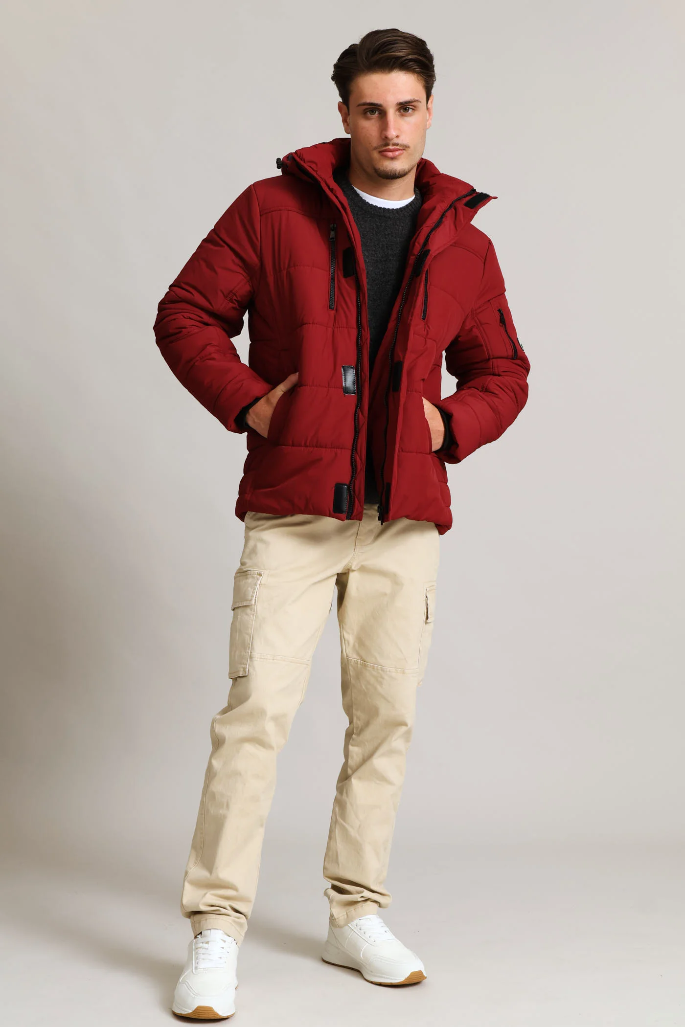 Hooded Zip Pocket Padded - Dk Red - Image 8