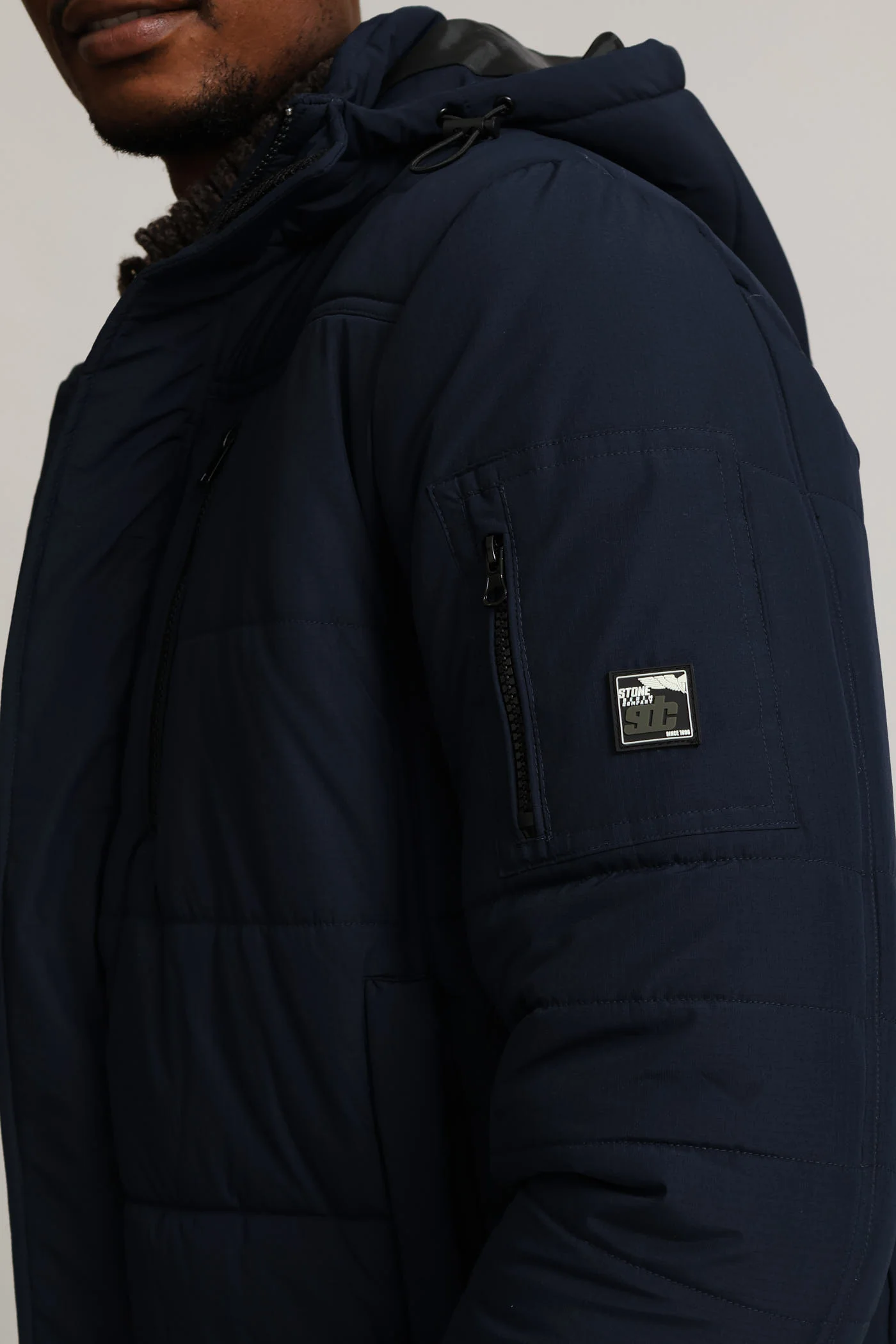 Hooded Zip Pocket Padded Jacket - Navy - Image 2