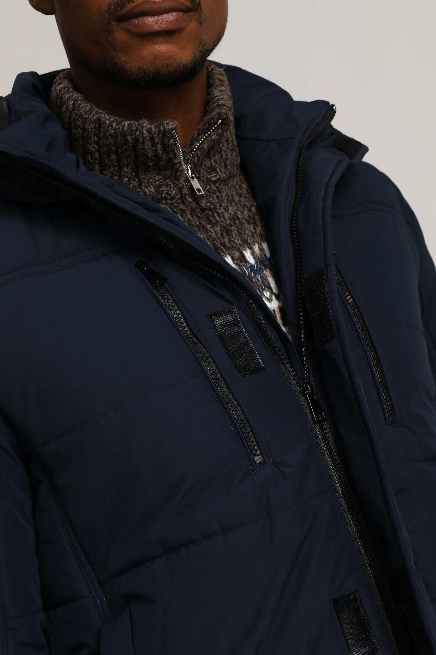 Hooded Zip Pocket Padded Jacket - Navy - Image 4