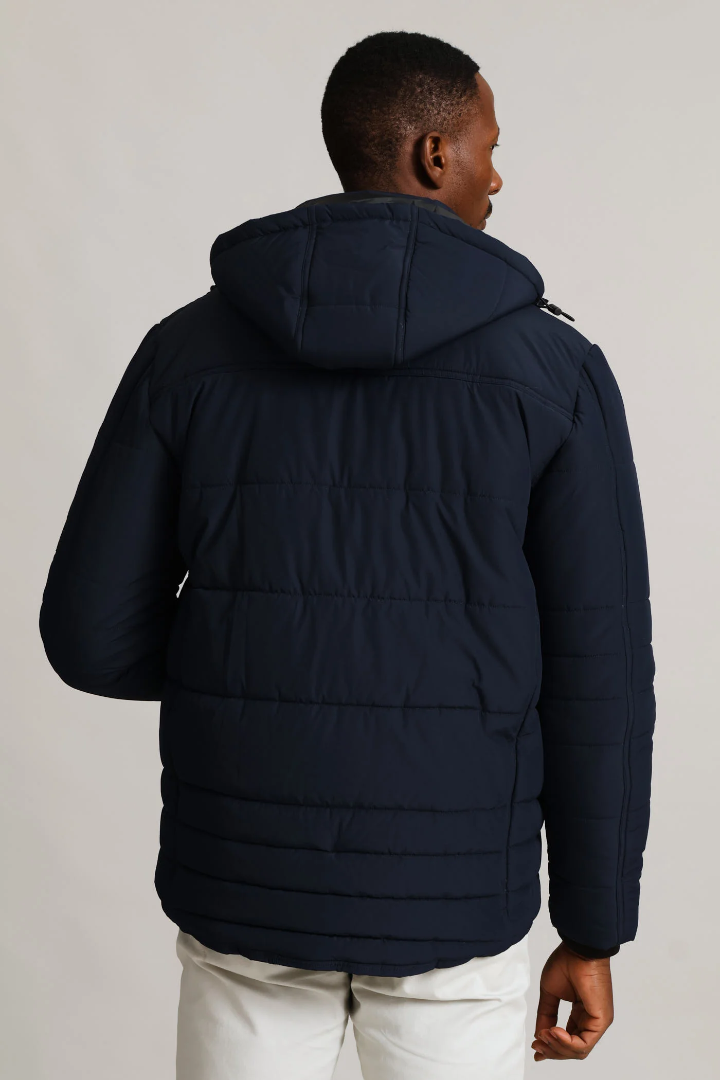 Hooded Zip Pocket Padded Jacket - Navy - Image 8