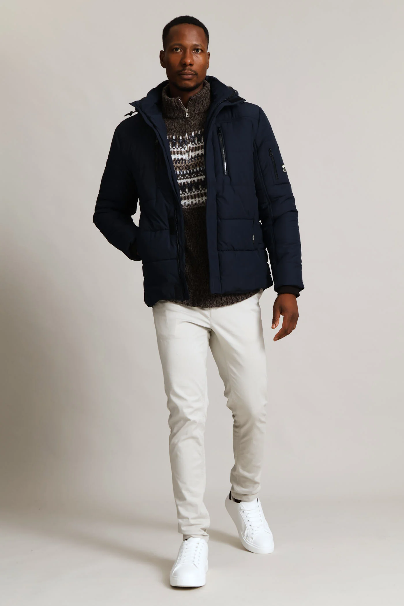Hooded Zip Pocket Padded Jacket - Navy - Image 9