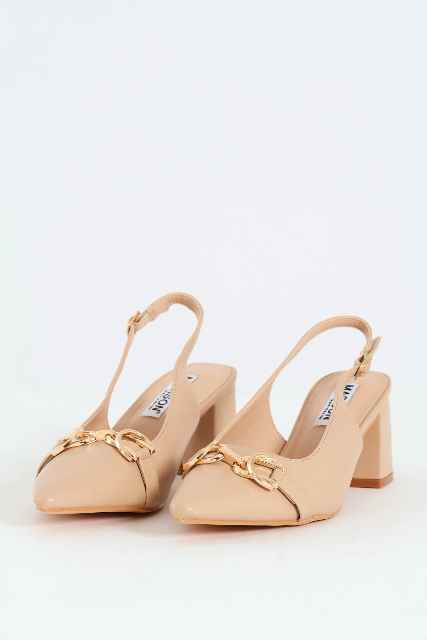 Horseshoe Strap Slingback Block Heel - Nude - Image 3
