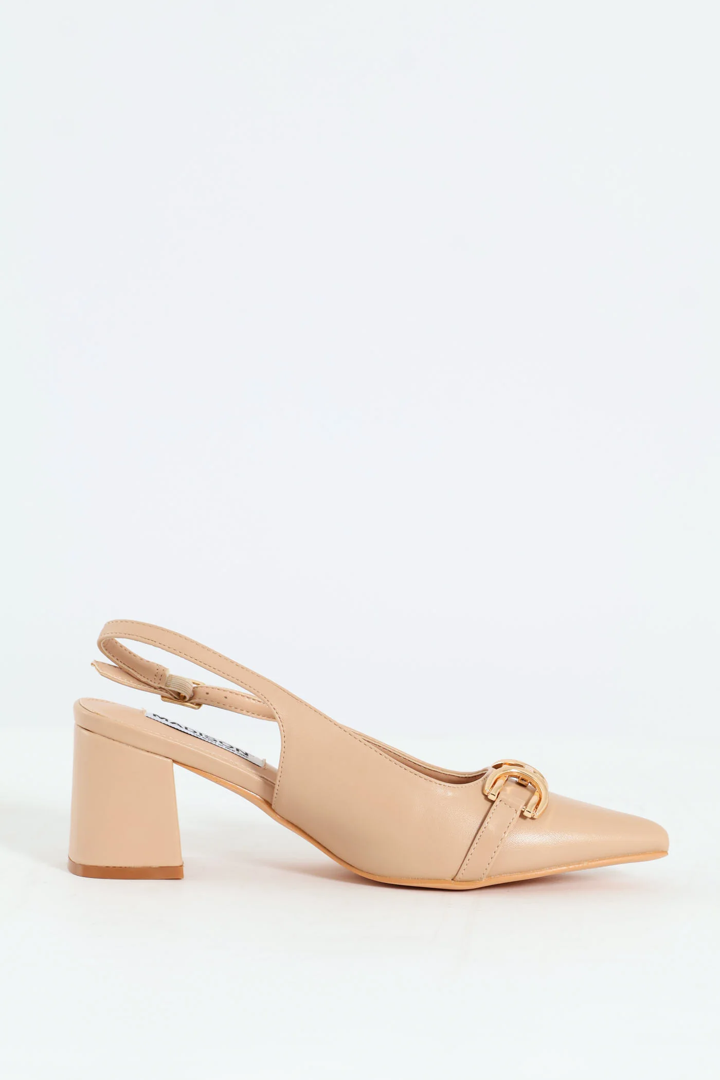 Horseshoe Strap Slingback Block Heel - Nude - Image 4