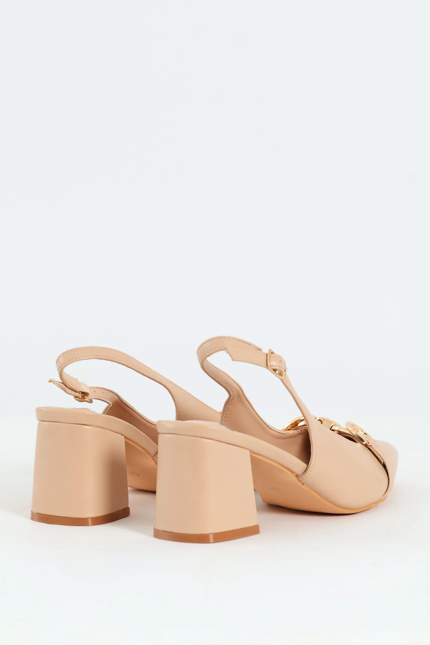 Horseshoe Strap Slingback Block Heel - Nude - Image 6