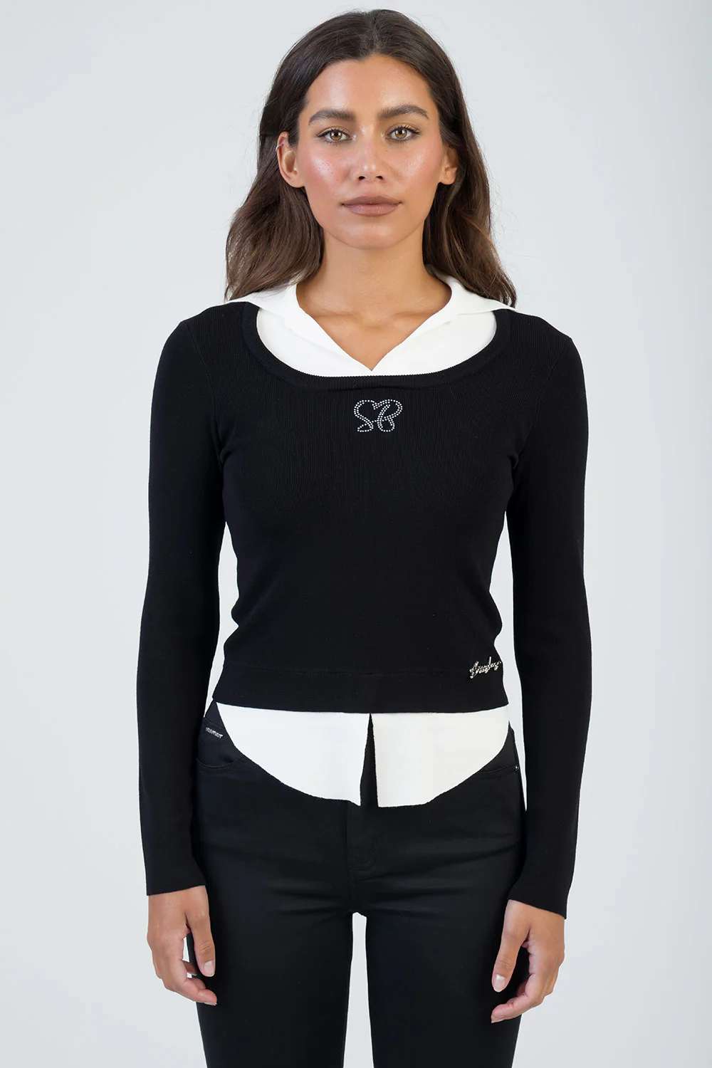Hot Date: Bling Detail Layered Knit Jersey - Black/White - Image 4