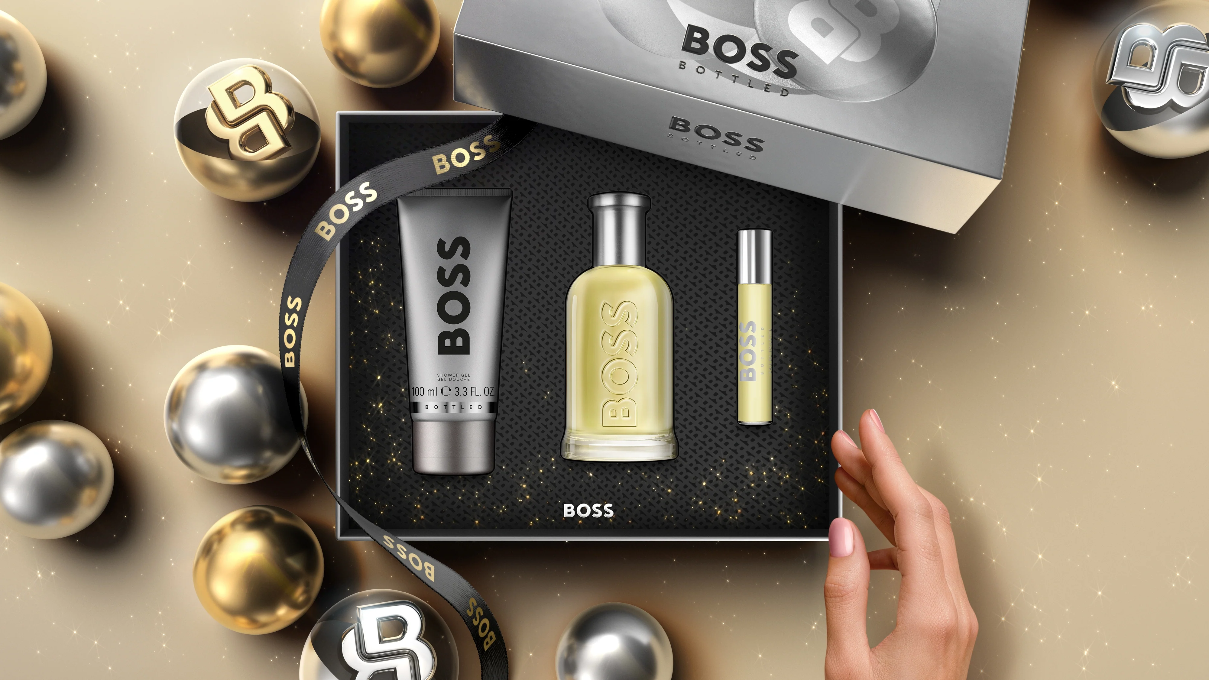 BOSS Bottled Eau de Toilette, Shower Gel, and Deodorant Spray for Men Trio Gift Set - Image 3