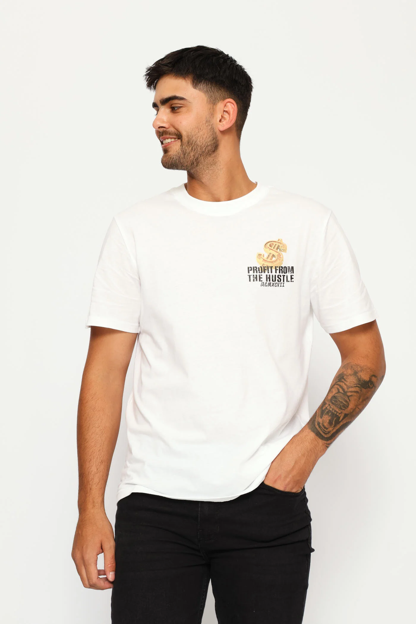 Hustle Money Front & Back Print Tee - White - Image 2