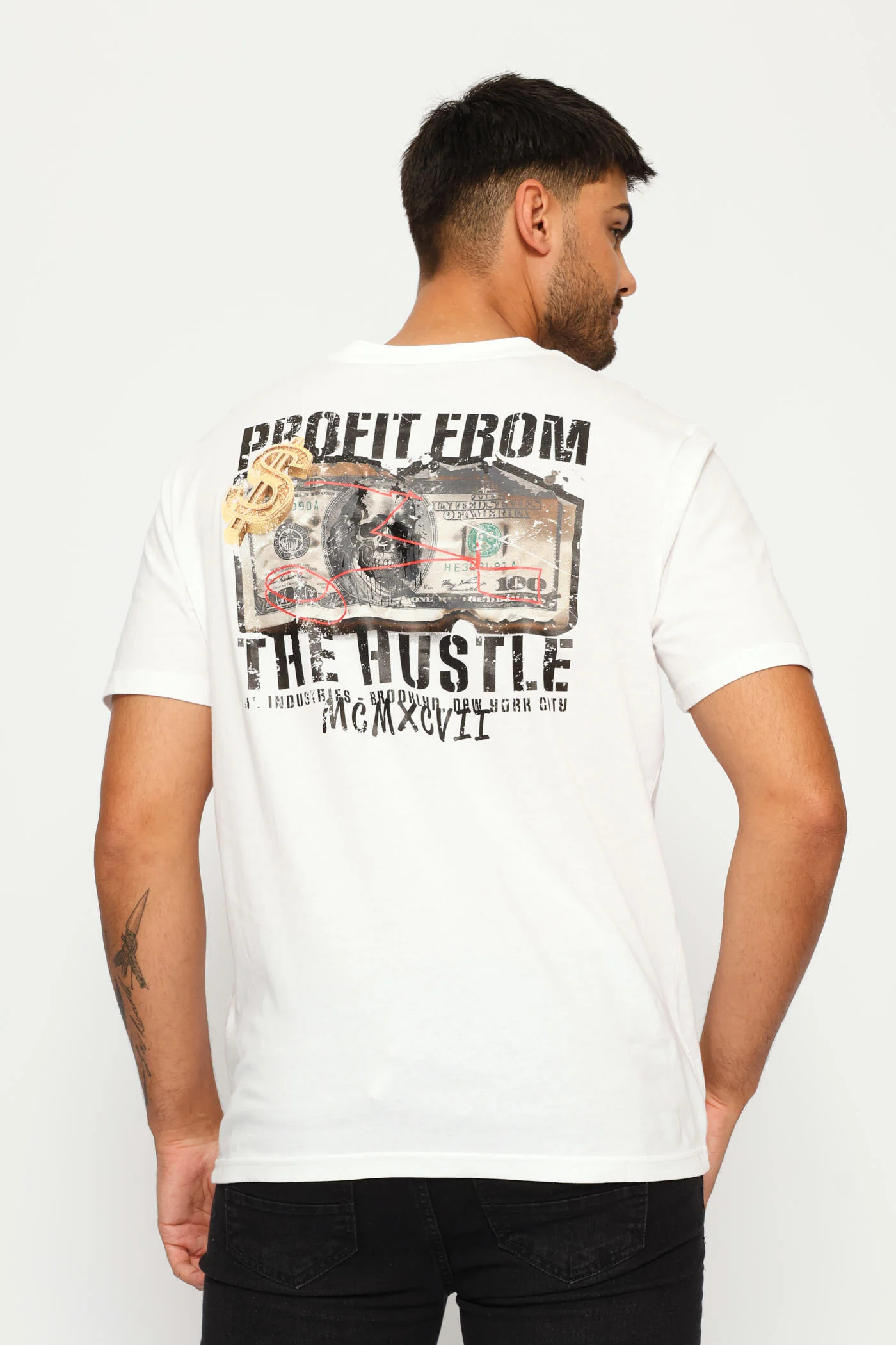 Hustle Money Front & Back Print Tee - White - Image 4