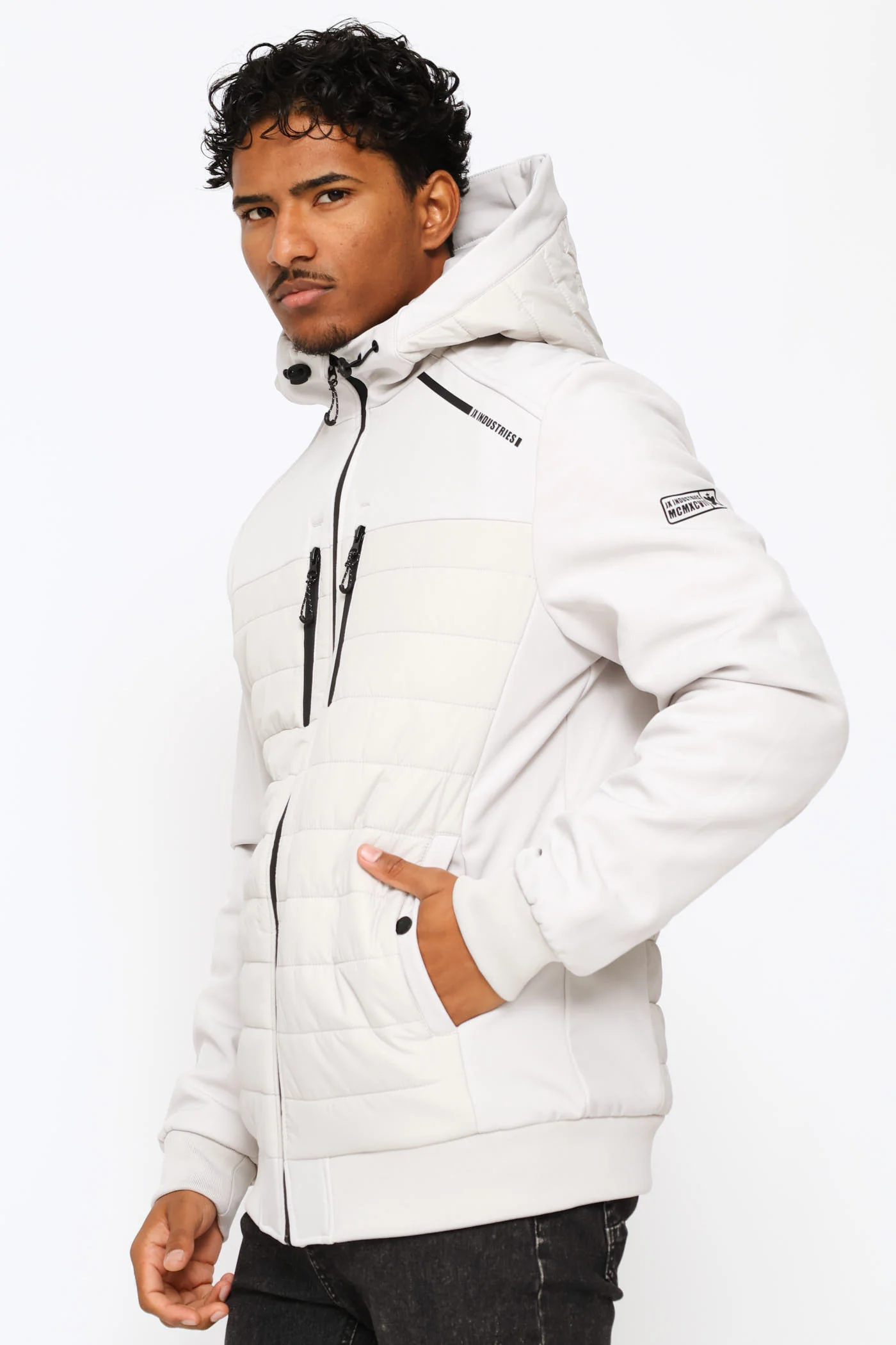 Hybrid Puffer Jacket - Light Grey - Image 3