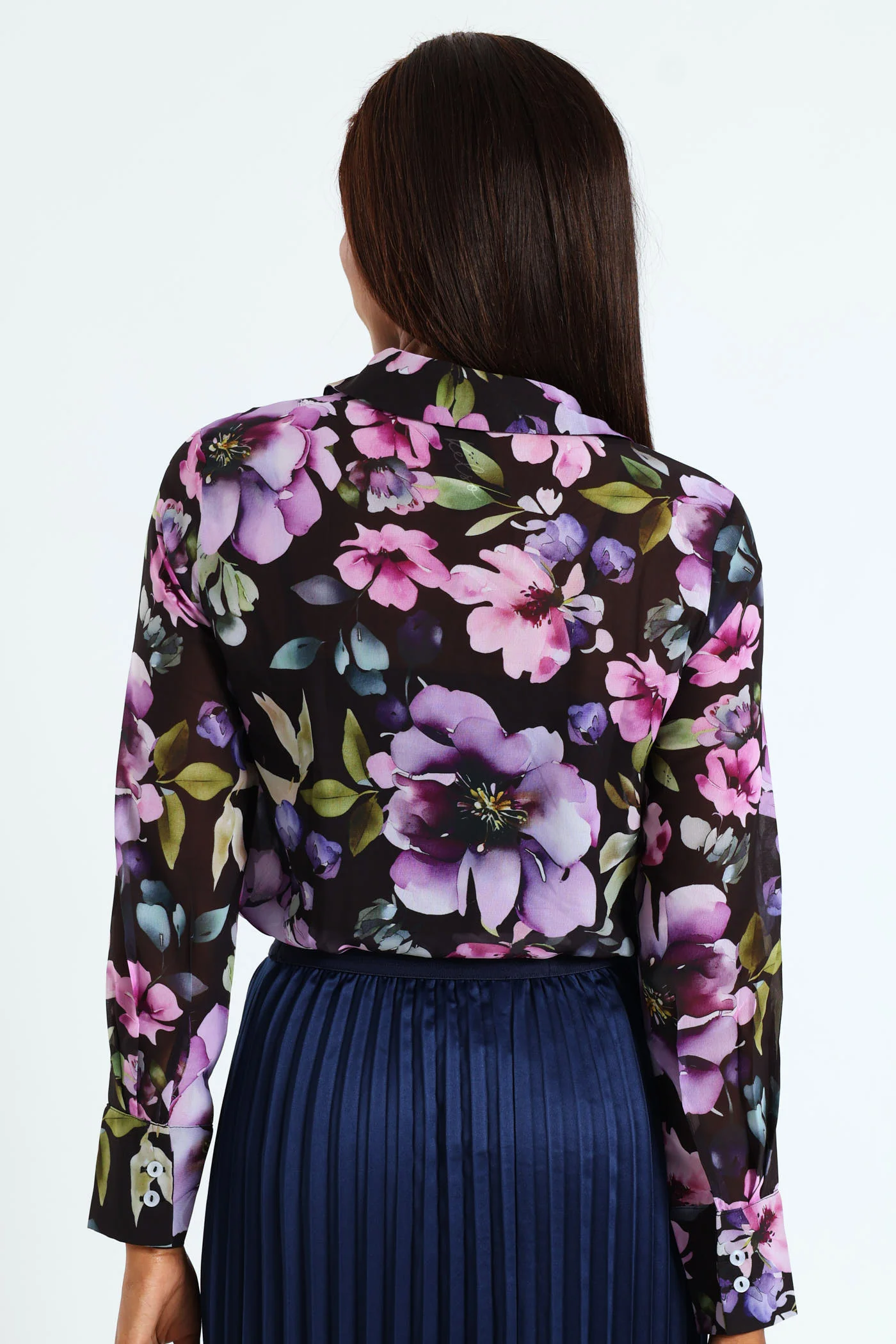 Hydrangea Floral Chiffon Shirt - Black - Image 3