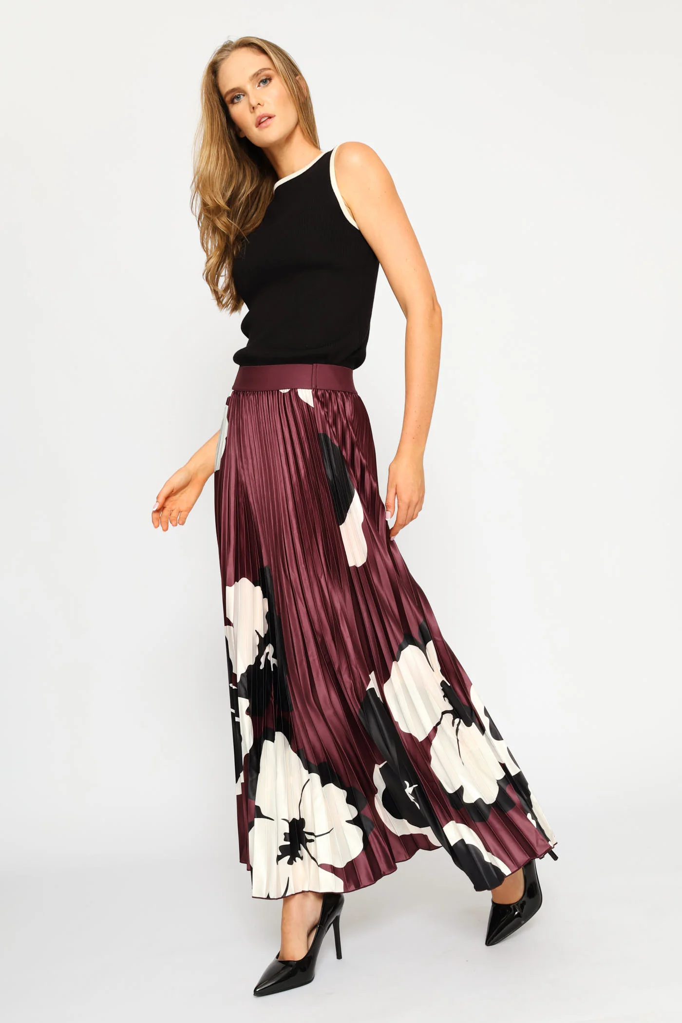 Hyper Floral Satin Maxi Skirt - Plum - Image 2