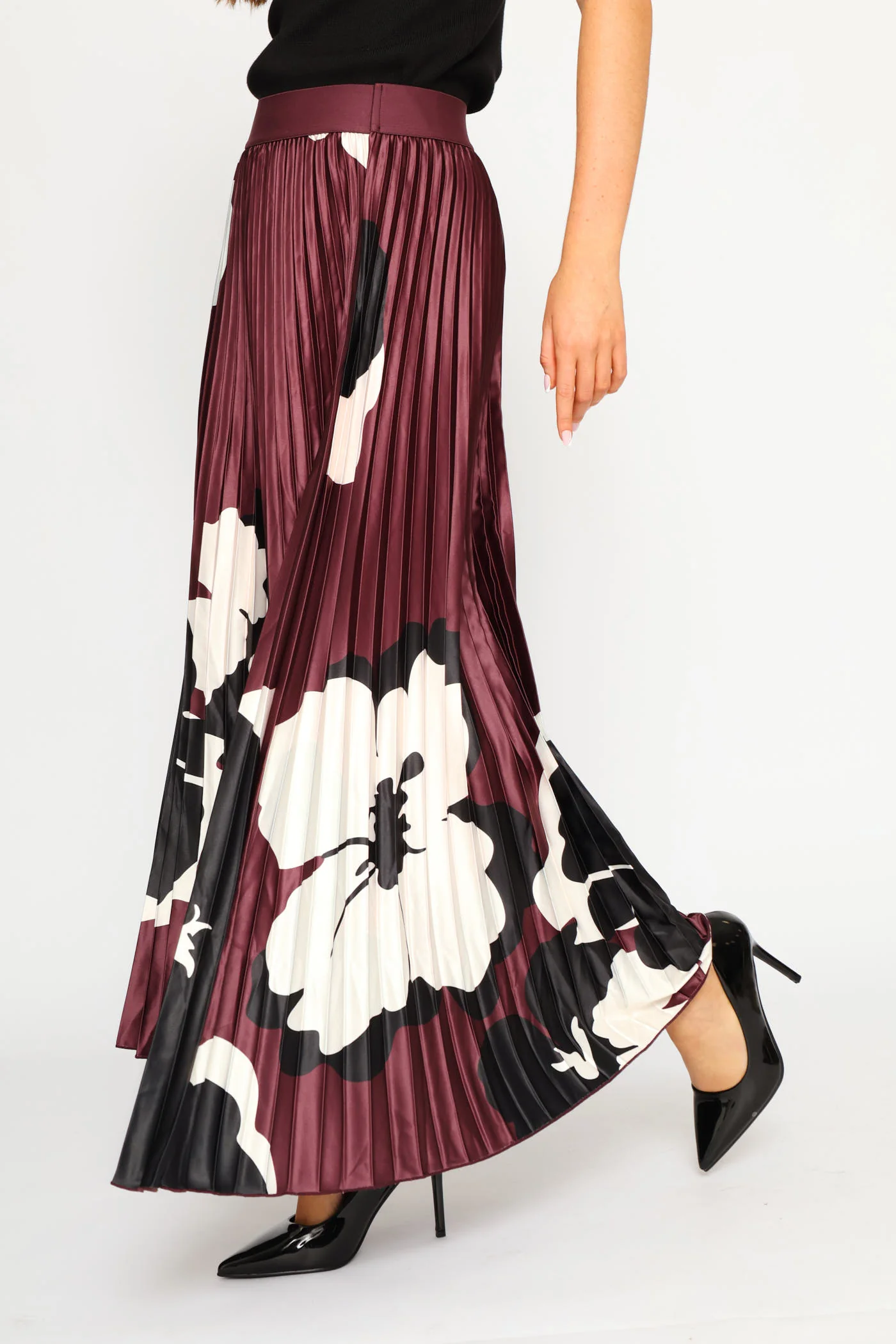 Hyper Floral Satin Maxi Skirt - Plum - Image 4