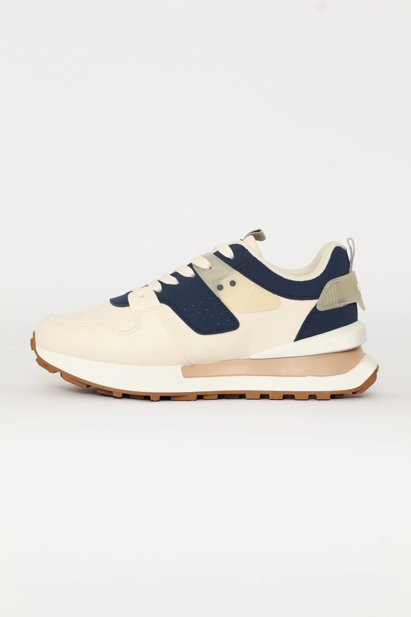 Ice Retro Lace Up Trainer - Beige/Blue - Image 3