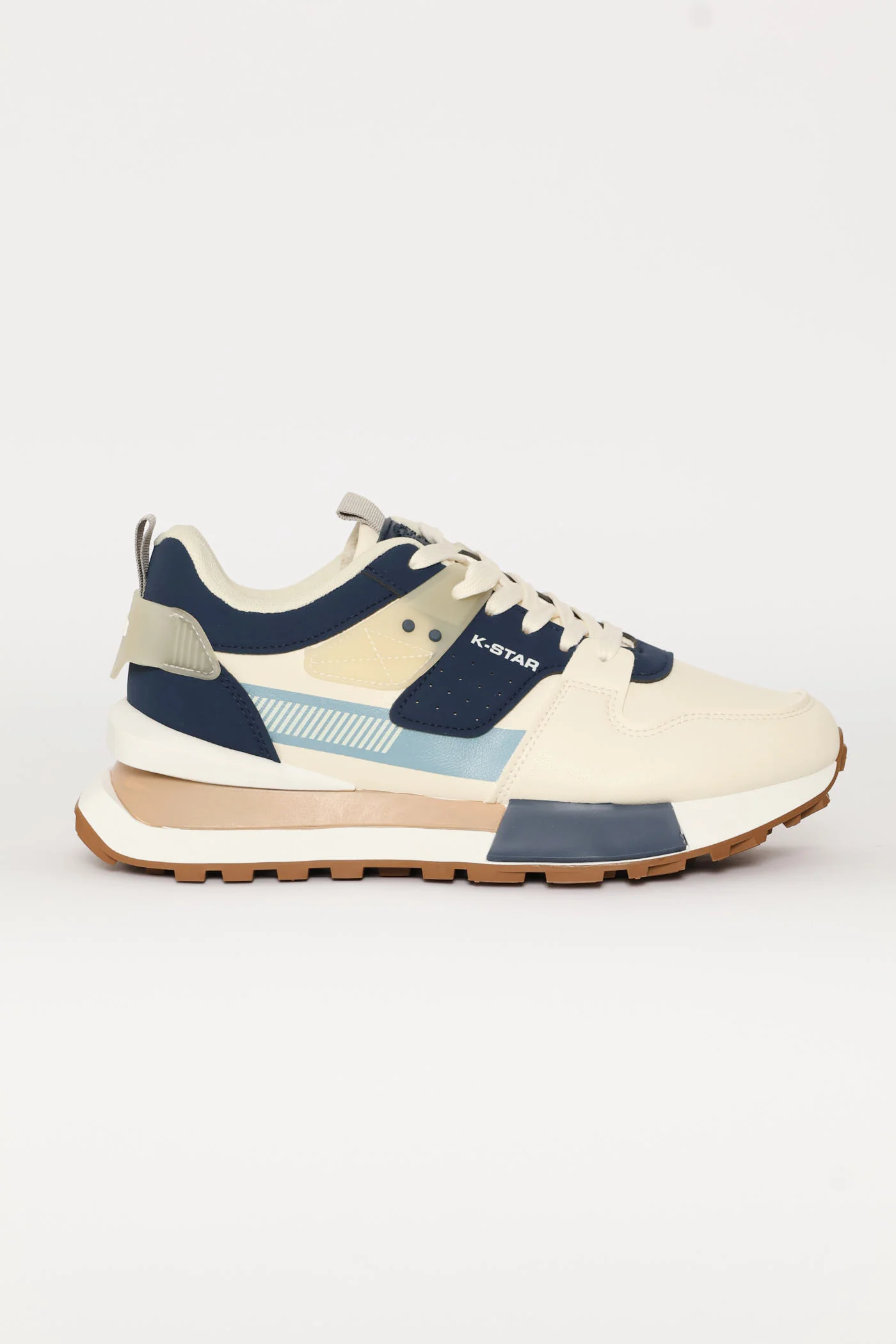 Ice Retro Lace Up Trainer - Beige/Blue - Image 4