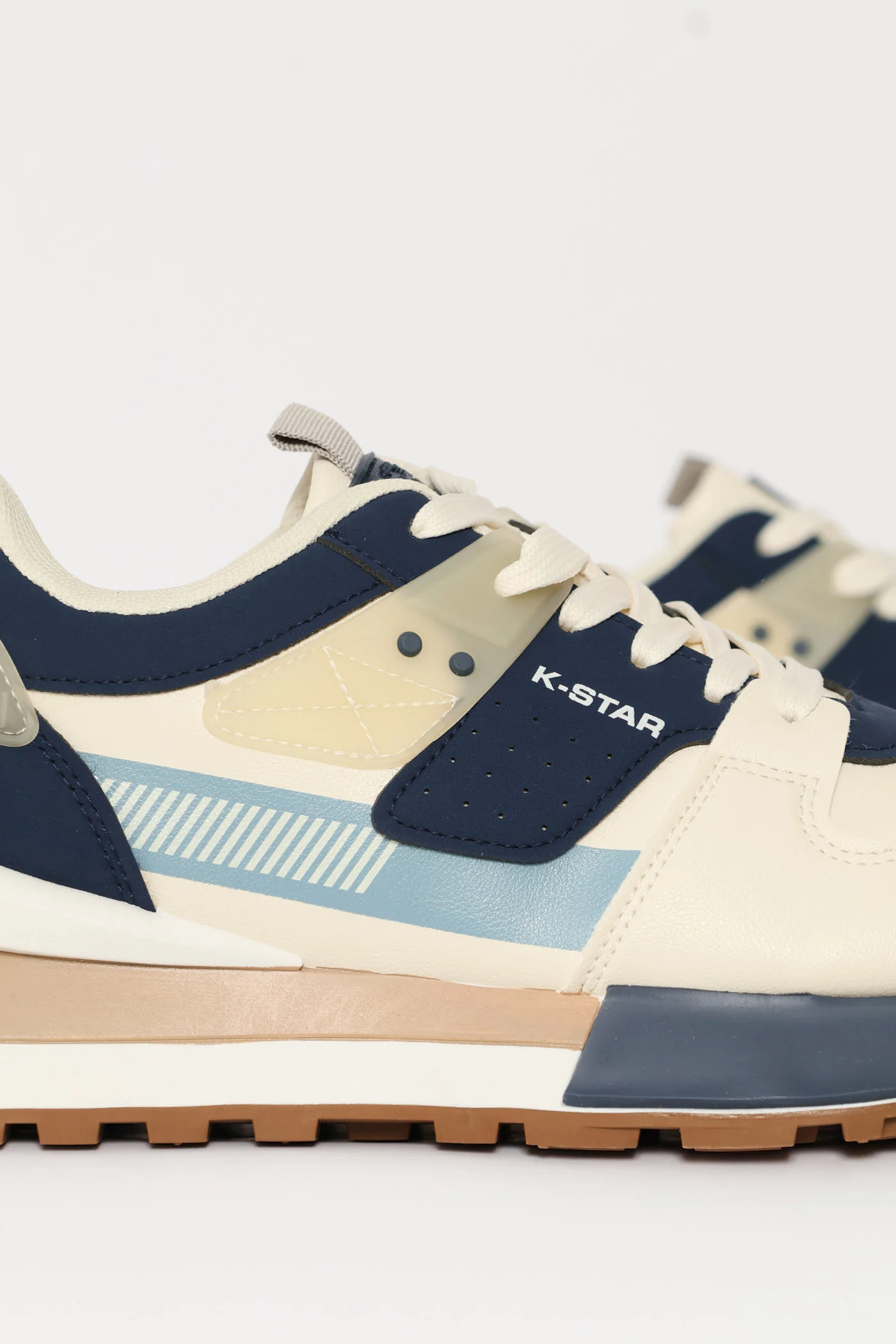 Ice Retro Lace Up Trainer - Beige/Blue - Image 5