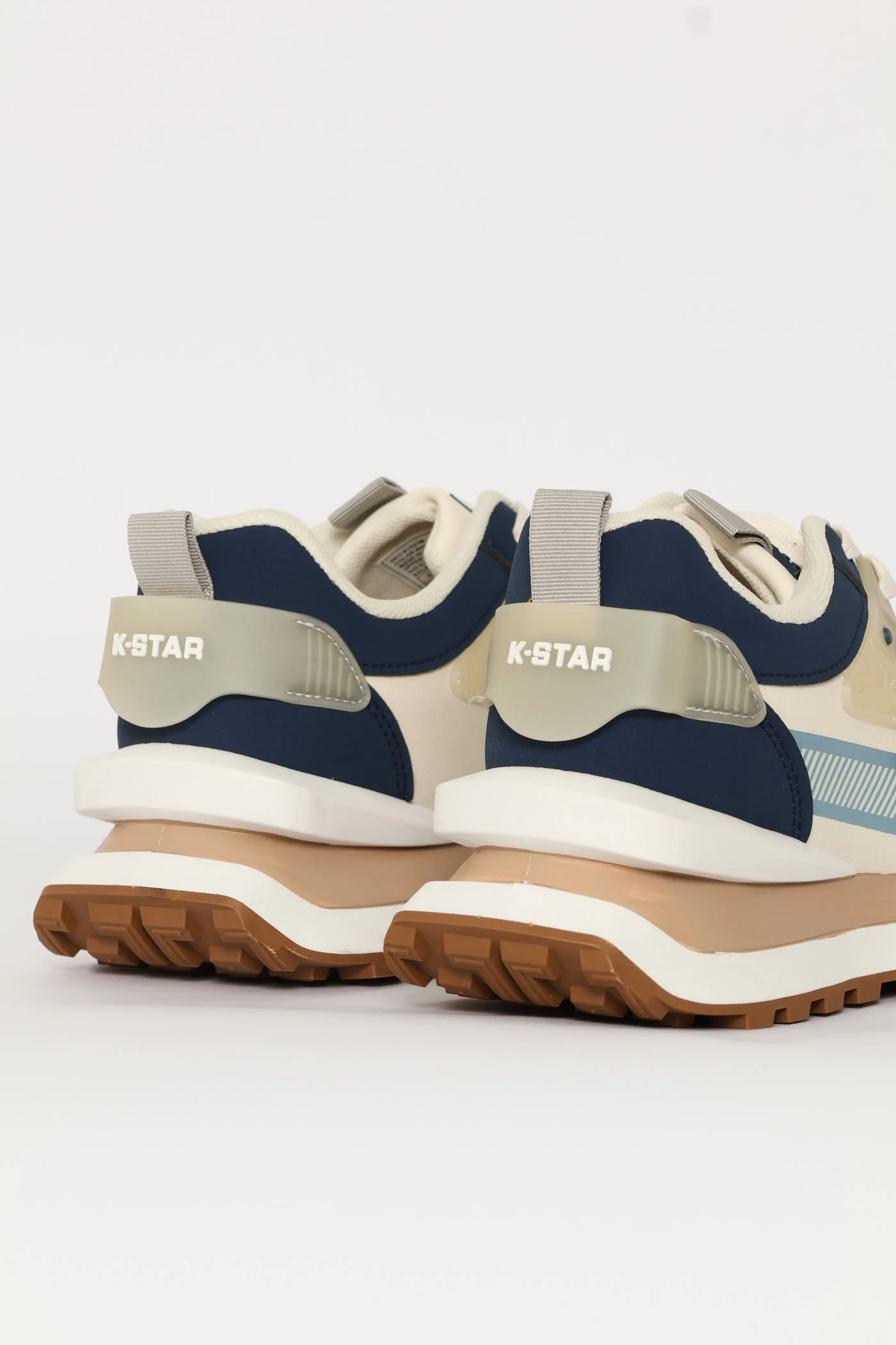 Ice Retro Lace Up Trainer - Beige/Blue - Image 6