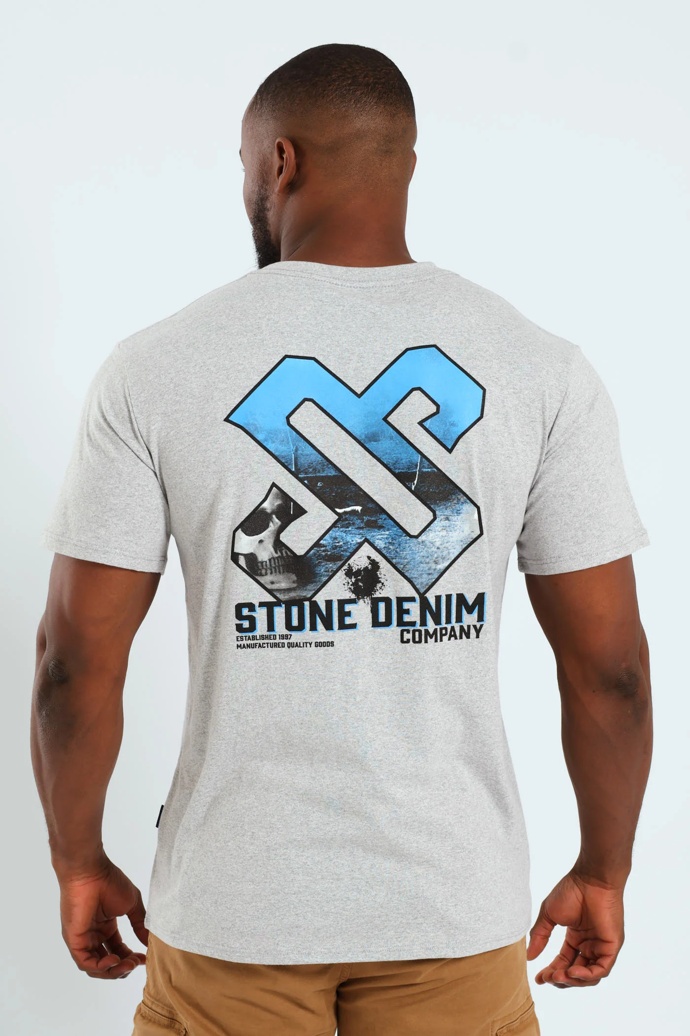 Icon Skull Front & Back Tee - Grey Melange - Image 2