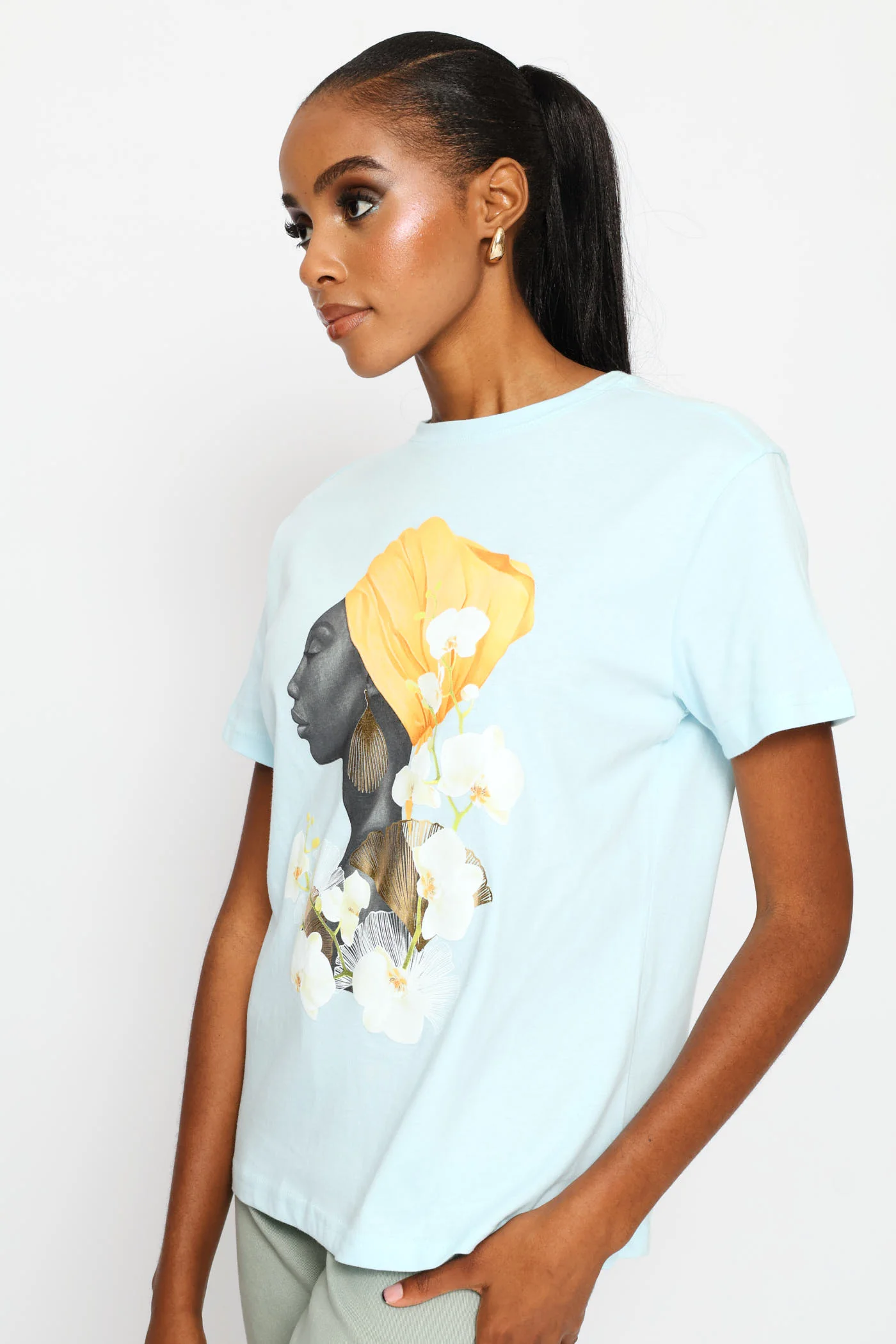 Icon With Foil Earring Regular Tee - Aqua - Image 3