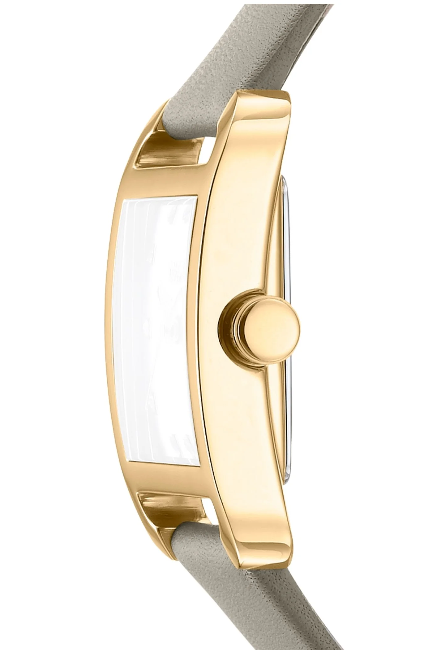Iconic Square Gold Case & Silver Dial Watch With Grey Leather Strap - Grey - Image 3