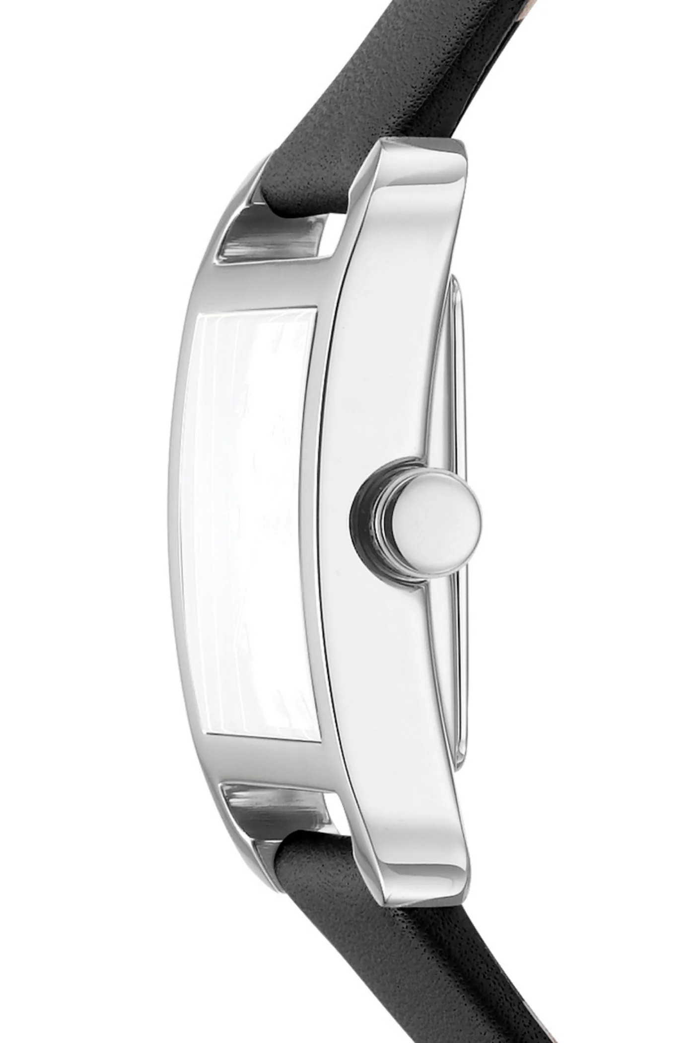 Iconic Square Stainless Steel Case & Dial Watch With Black Leather Strap - Black - Image 3