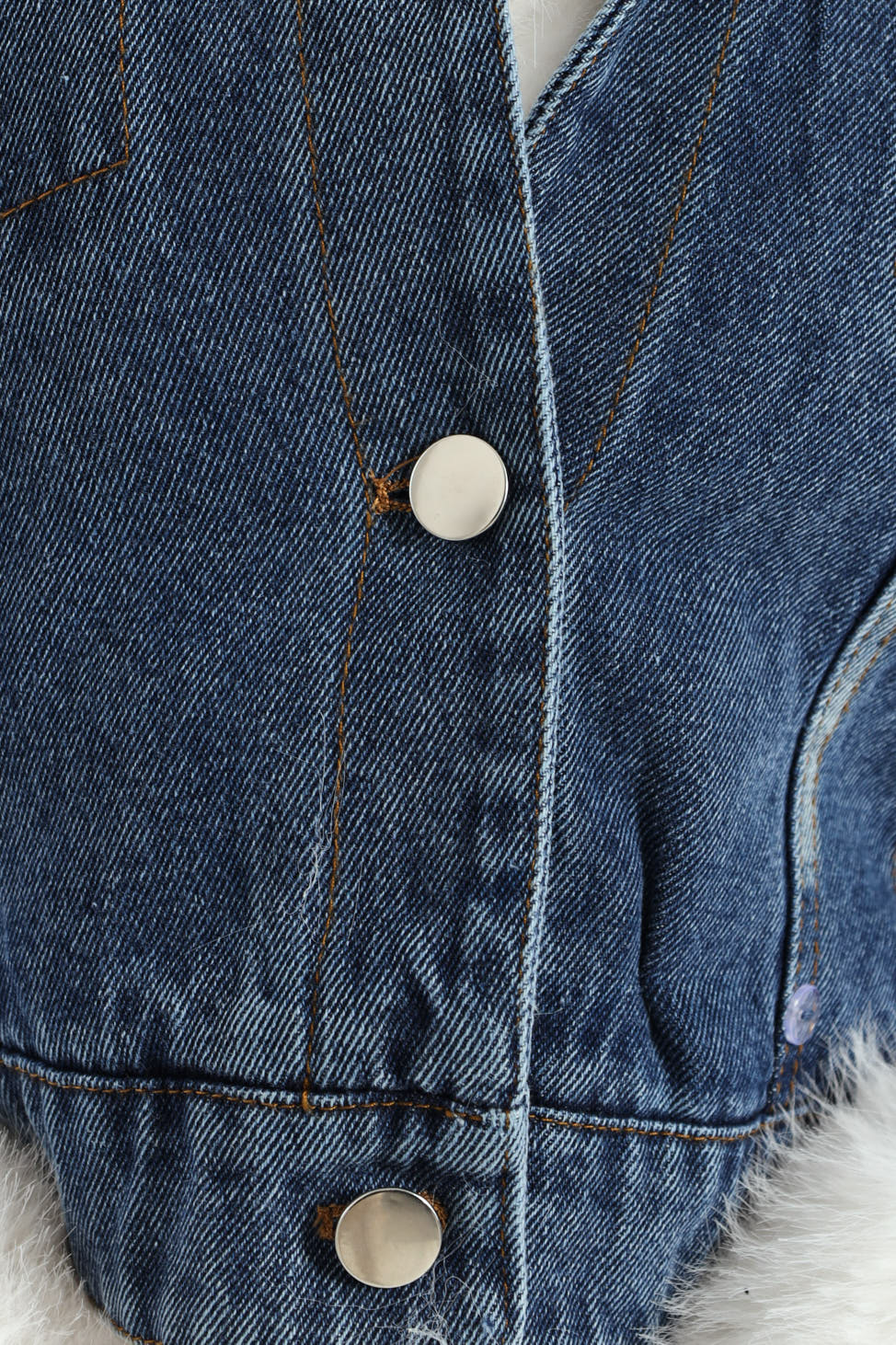 Imagine This Denim Cropped Jacket With Faux Fur Collar - Med Wash - Image 6