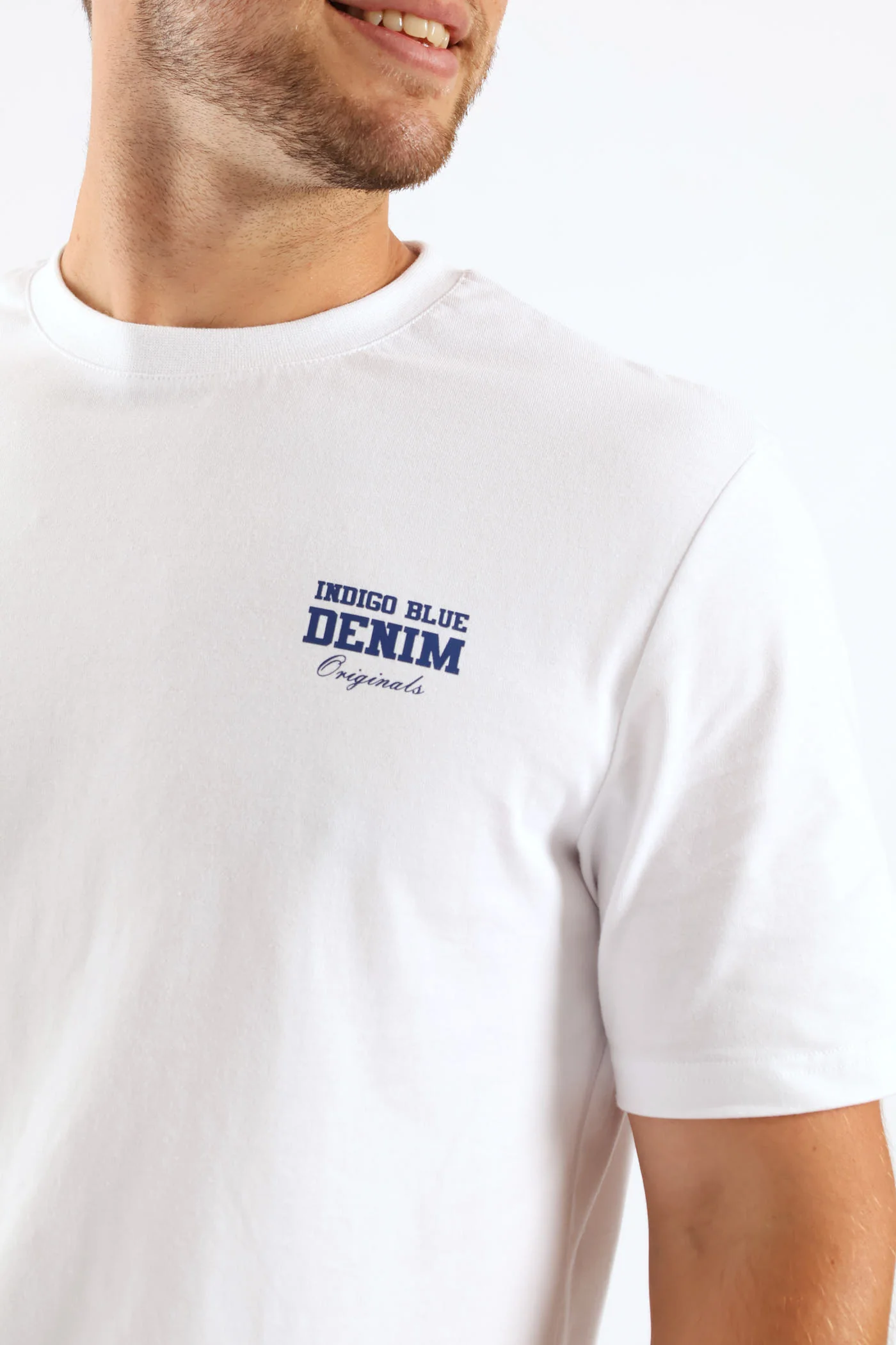 Indigo Blue Chest Print Tee - White - Image 2