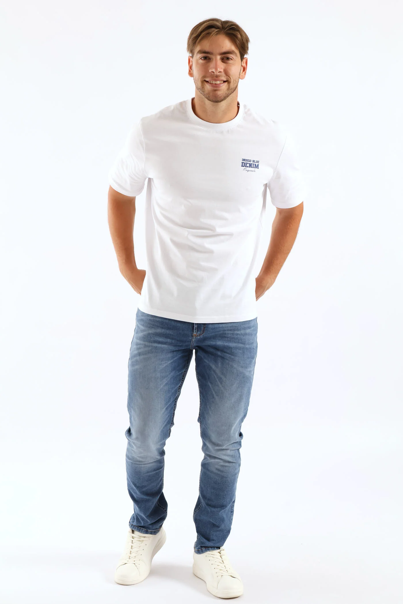 Indigo Blue Chest Print Tee - White - Image 3