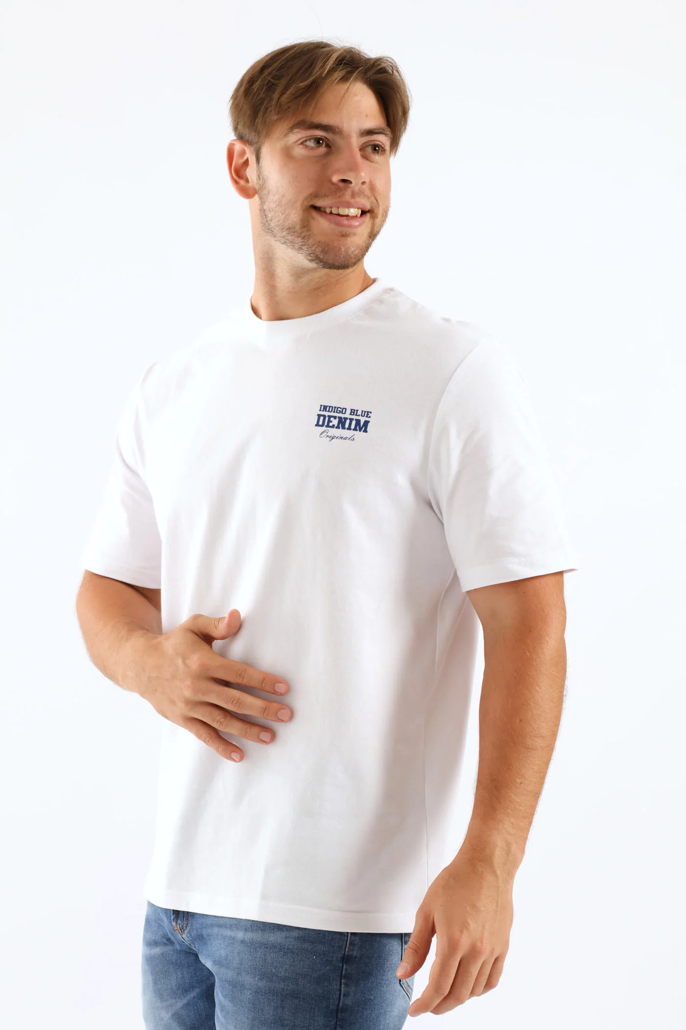 Indigo Blue Chest Print Tee - White - Image 4