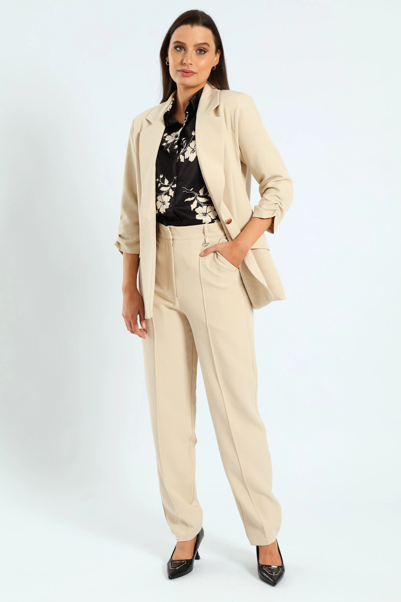 Ingot Pin Tuck Tapered Leg Pants - Bone - Image 2