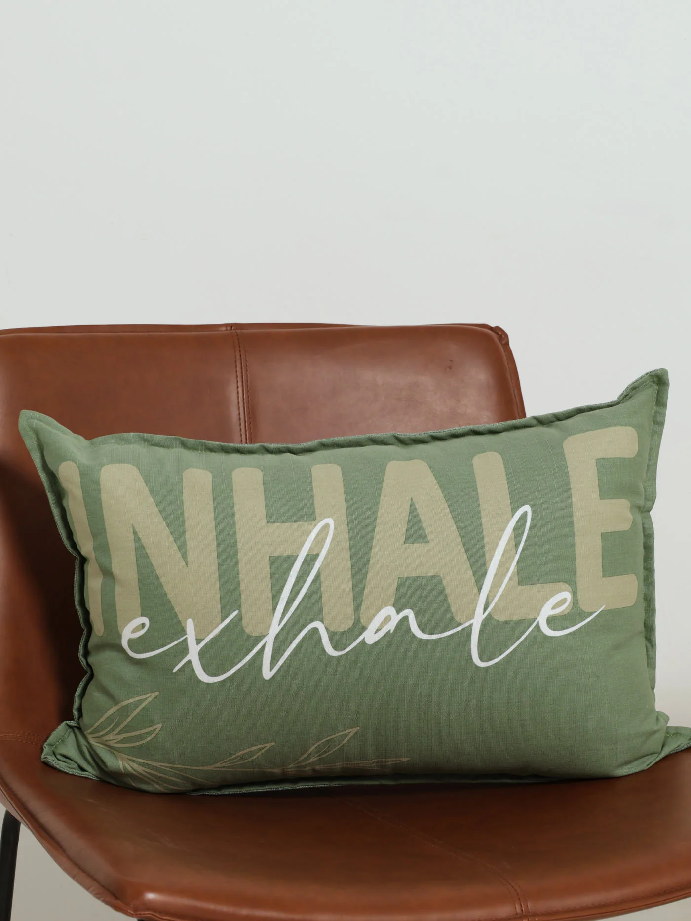Inhale Exhale Monochrome Script Scatter Cushion - Light Green - Image 3