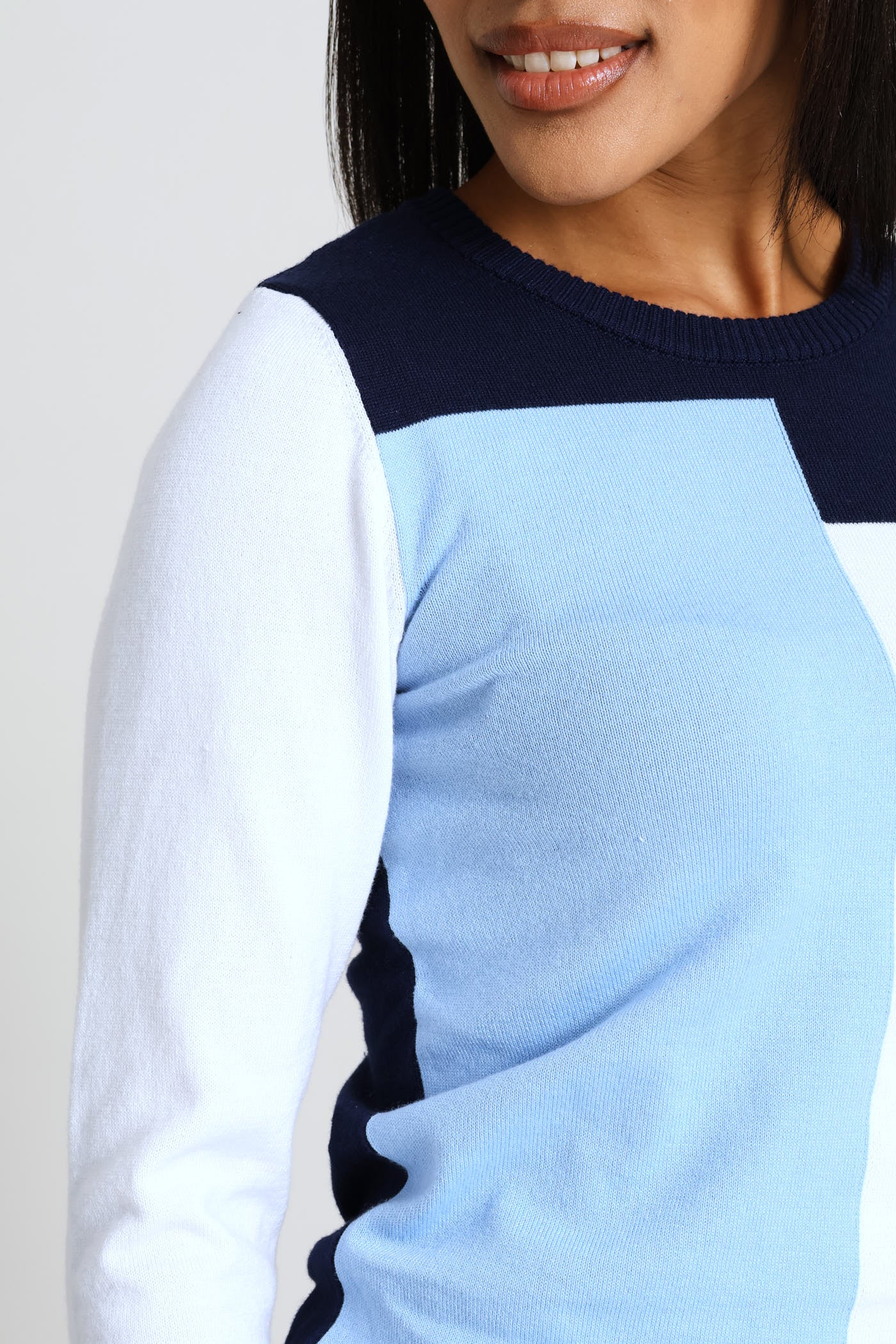 Intarsia Colourblock Pullover - Navy/Blue - Image 2