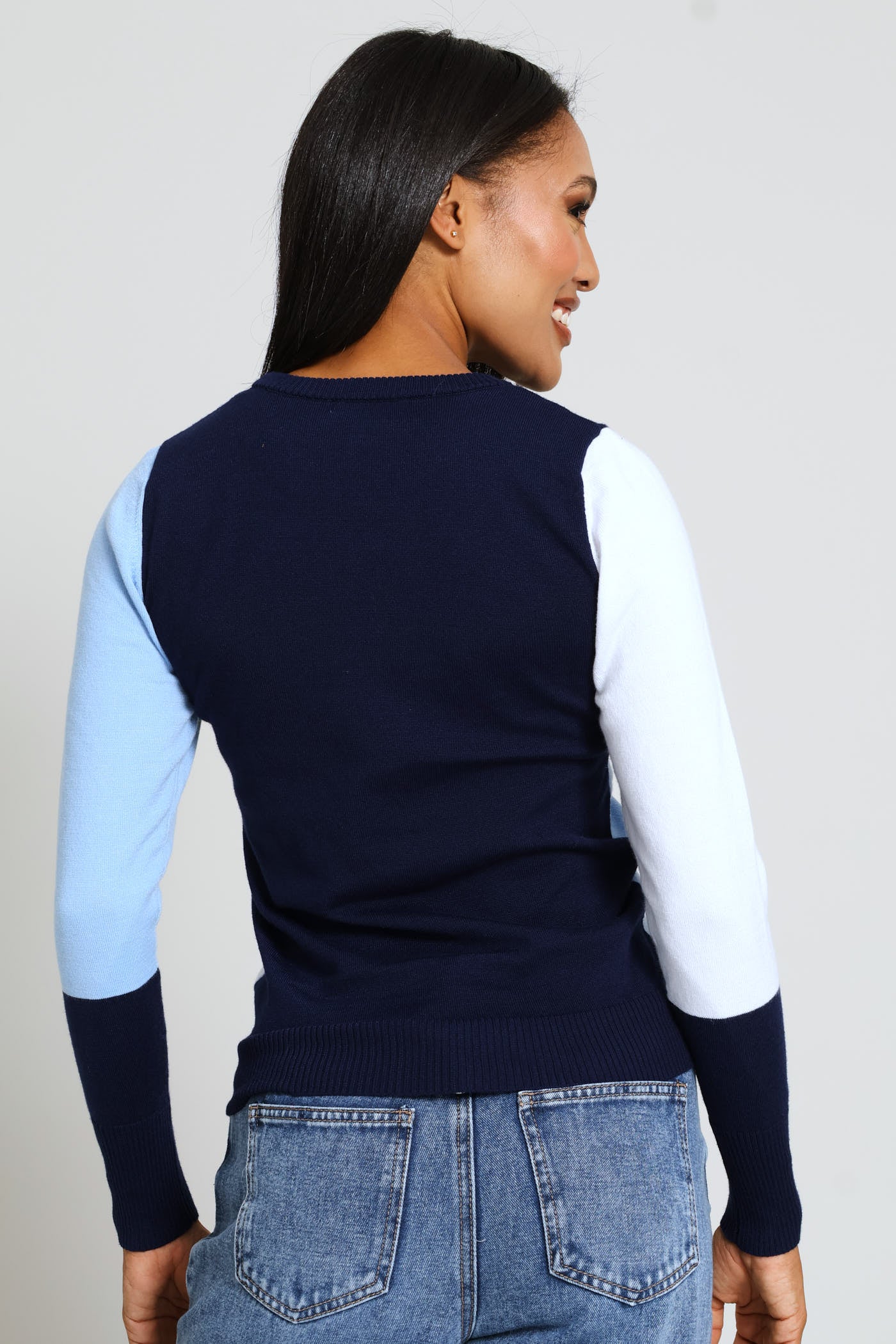 Intarsia Colourblock Pullover - Navy/Blue - Image 5