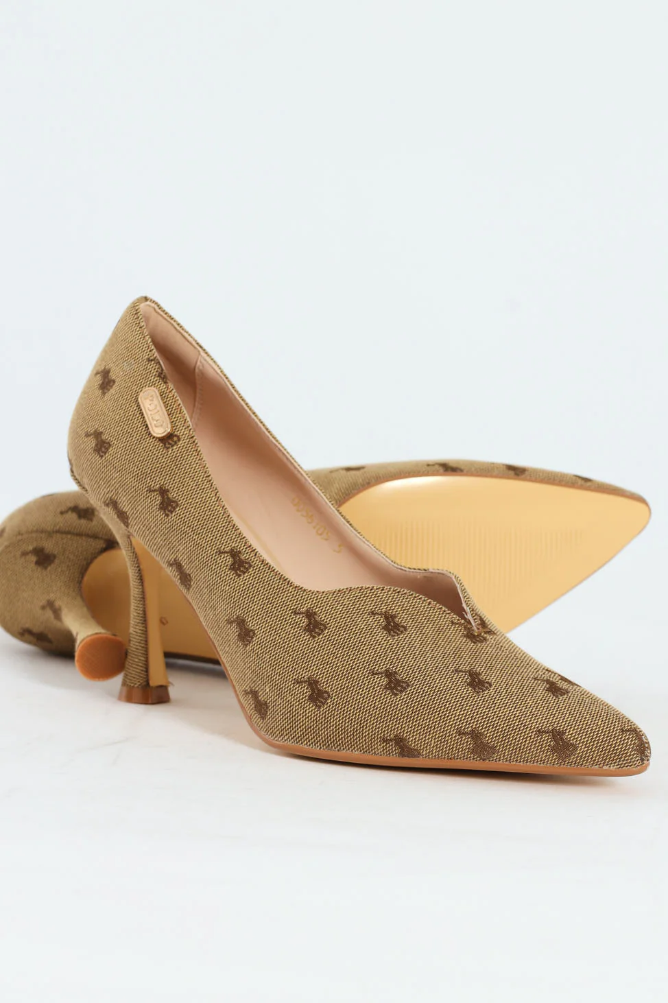Jacquard Monogram Pointed Toe Court Heel - Stone - Image 2