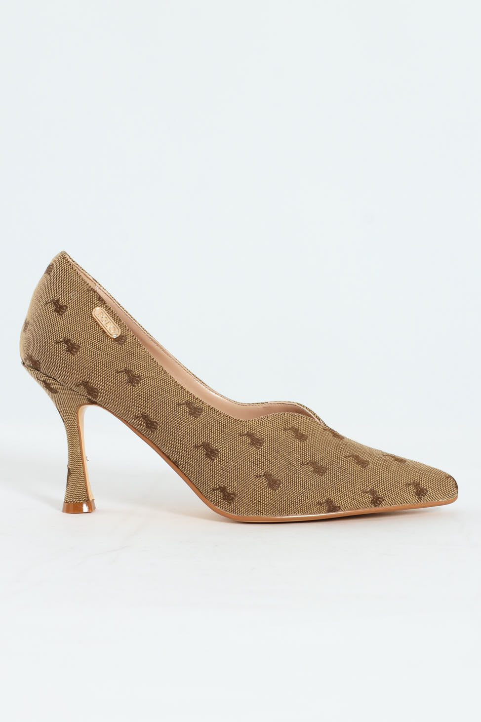 Jacquard Monogram Pointed Toe Court Heel - Stone - Image 3