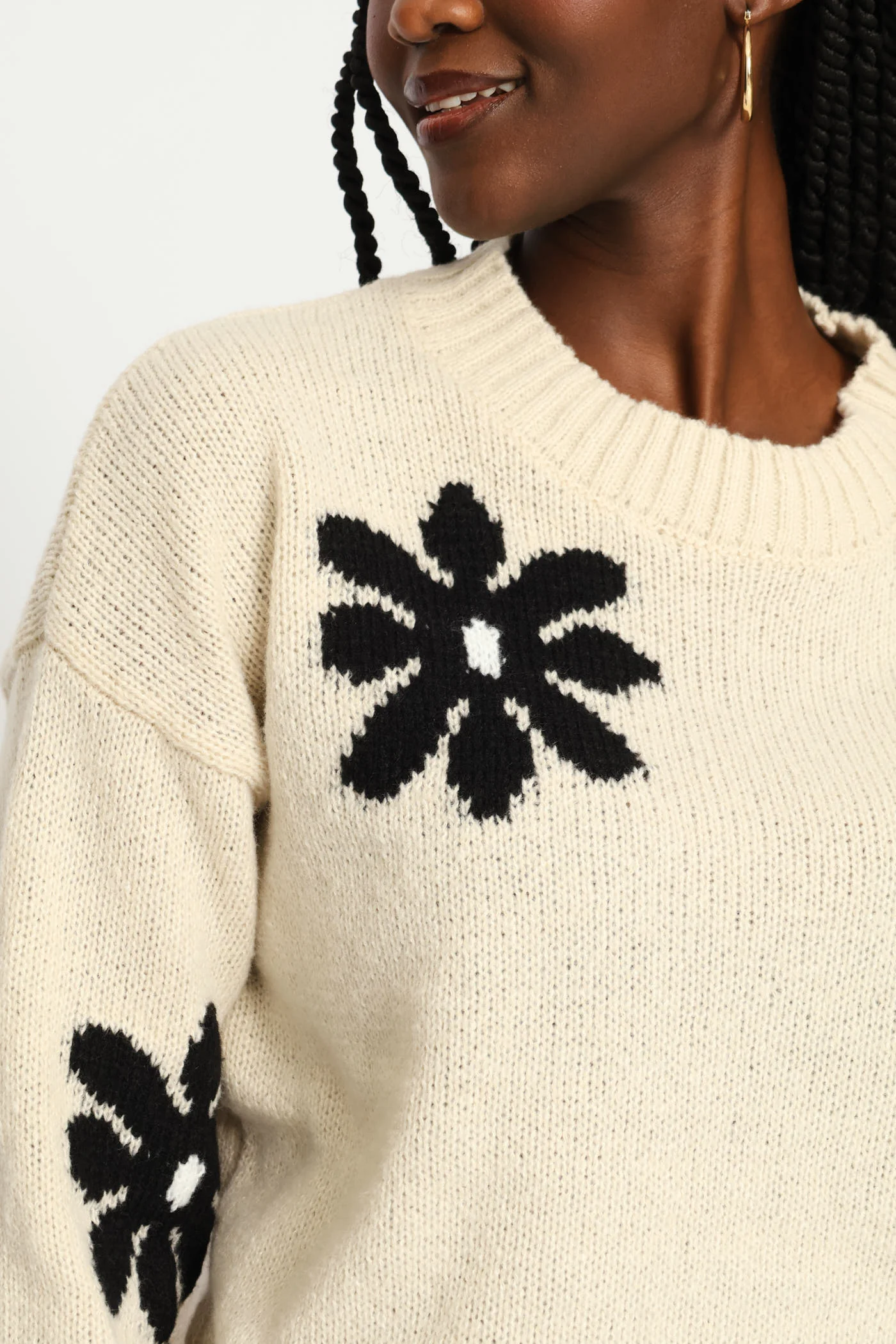 Jacquard Print Pullover - Cream/Black - Image 2