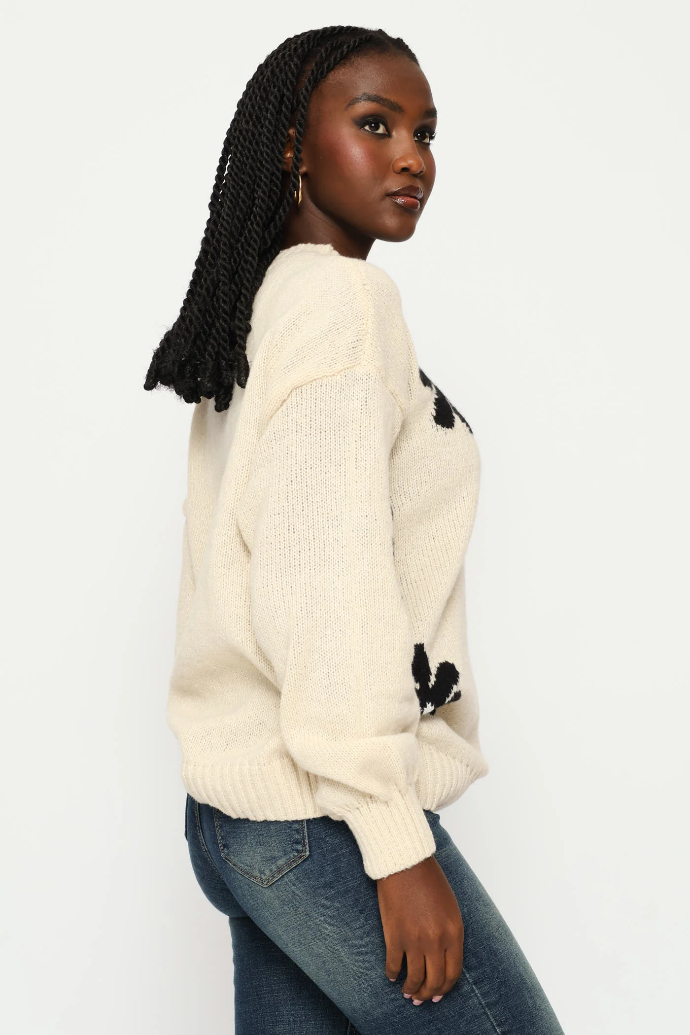 Jacquard Print Pullover - Cream/Black - Image 3