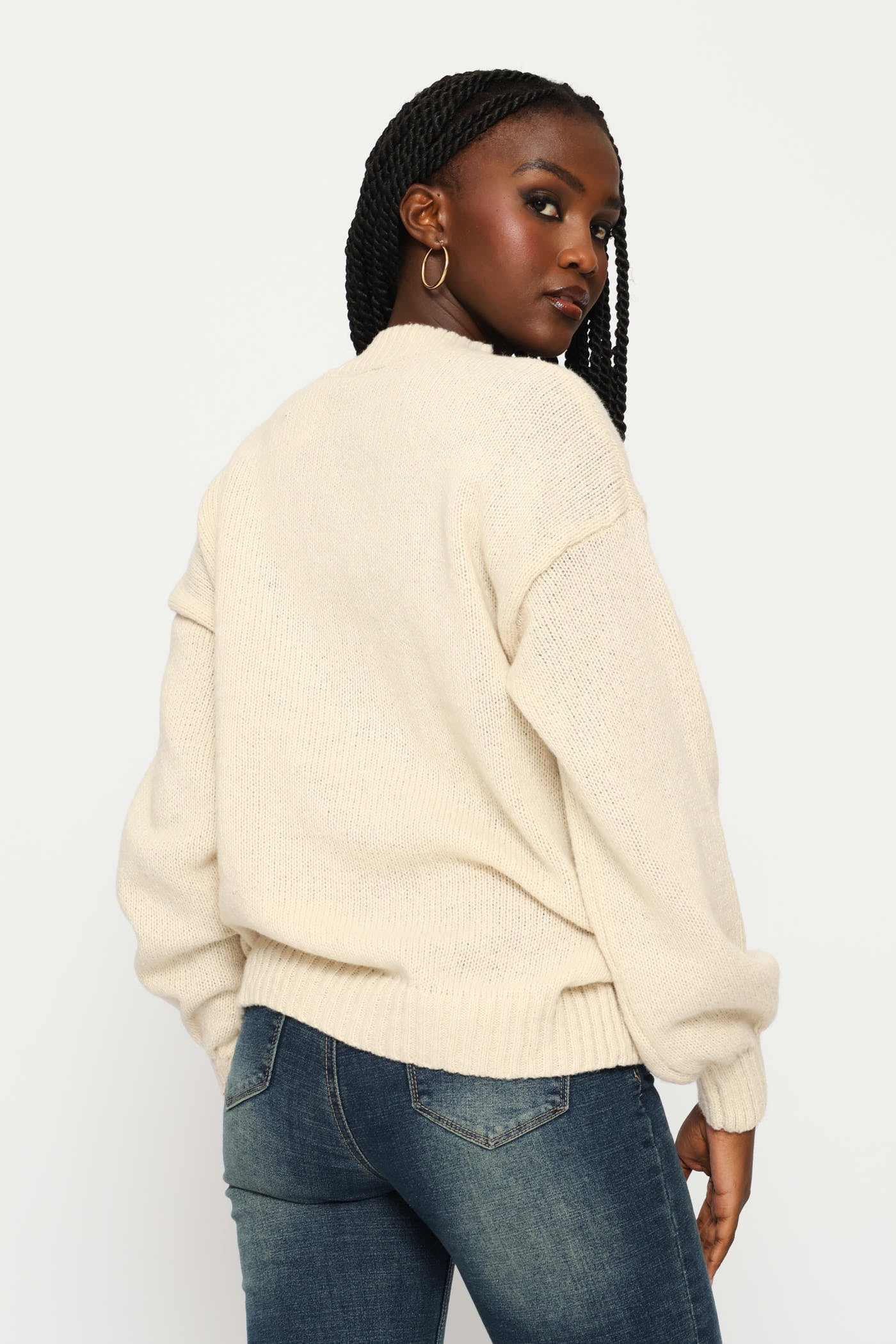 Jacquard Print Pullover - Cream/Black - Image 4