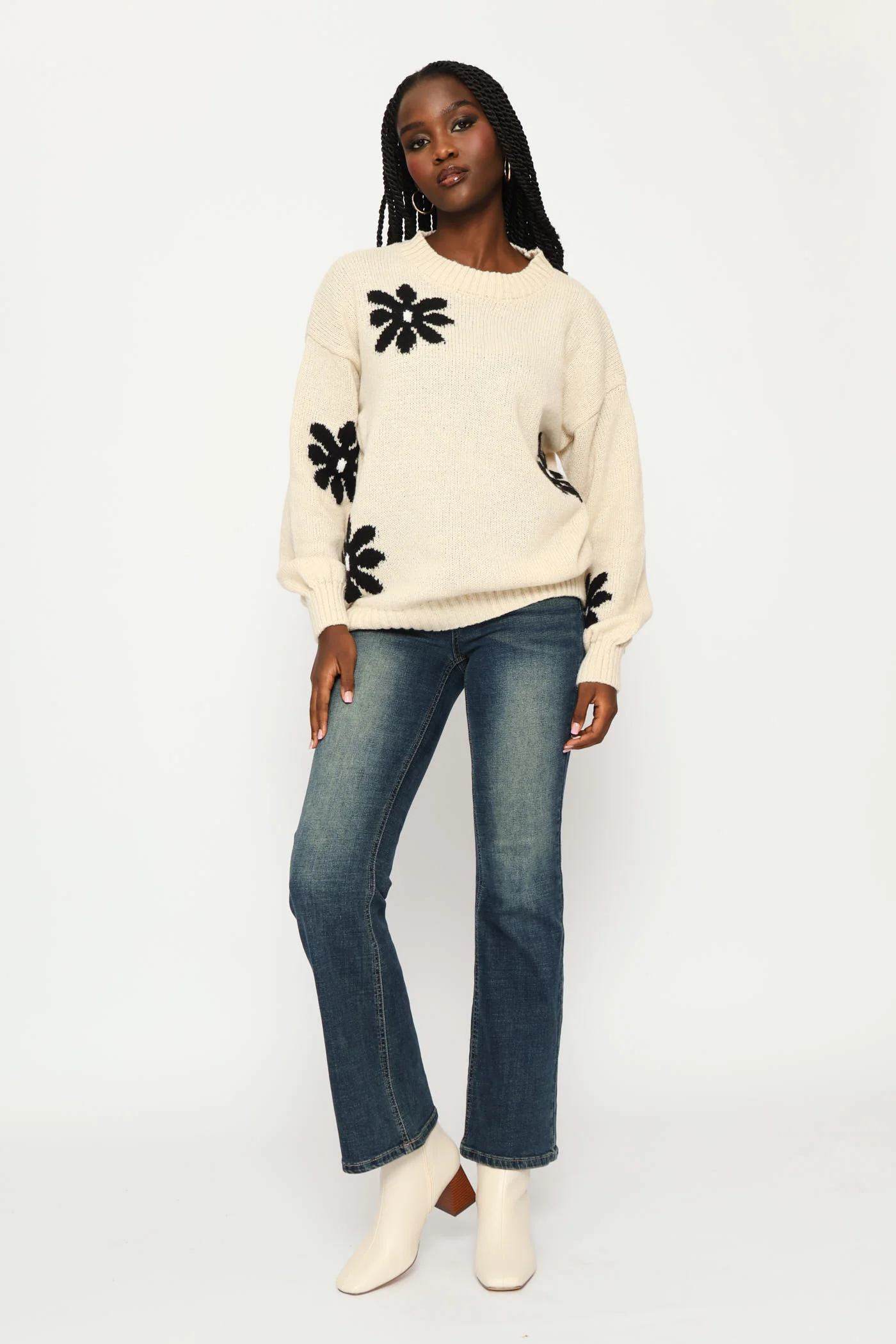 Jacquard Print Pullover - Cream/Black - Image 5