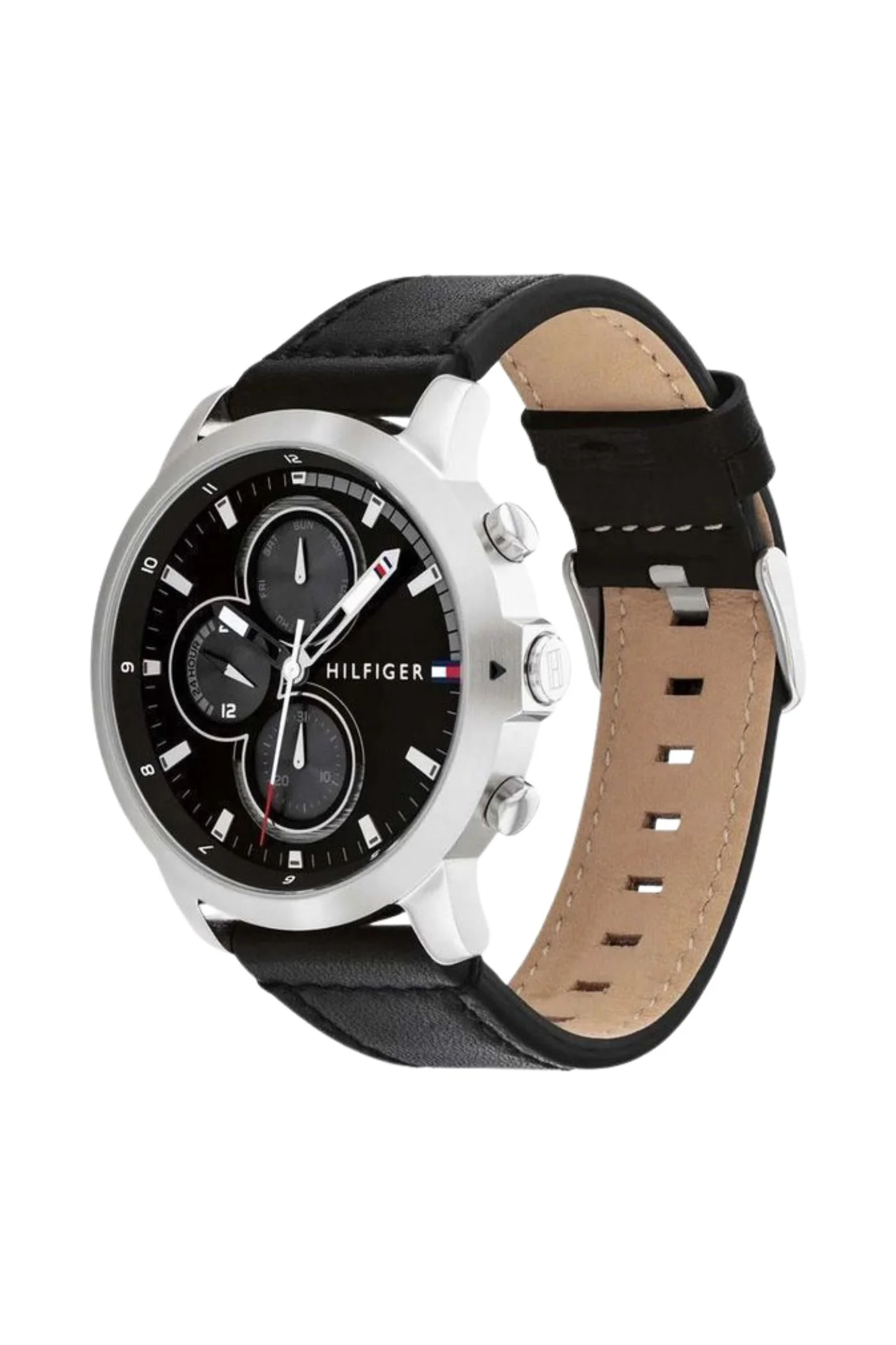 Jameson Mens Leather Strap Multifunction Black Dial Quartz Watch - Black - Image 3