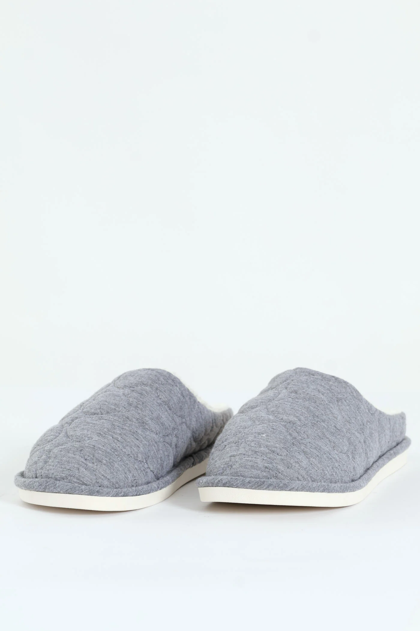 Jersey Knit Mule Slipper With Embossed Hearts - Light Grey - Image 4