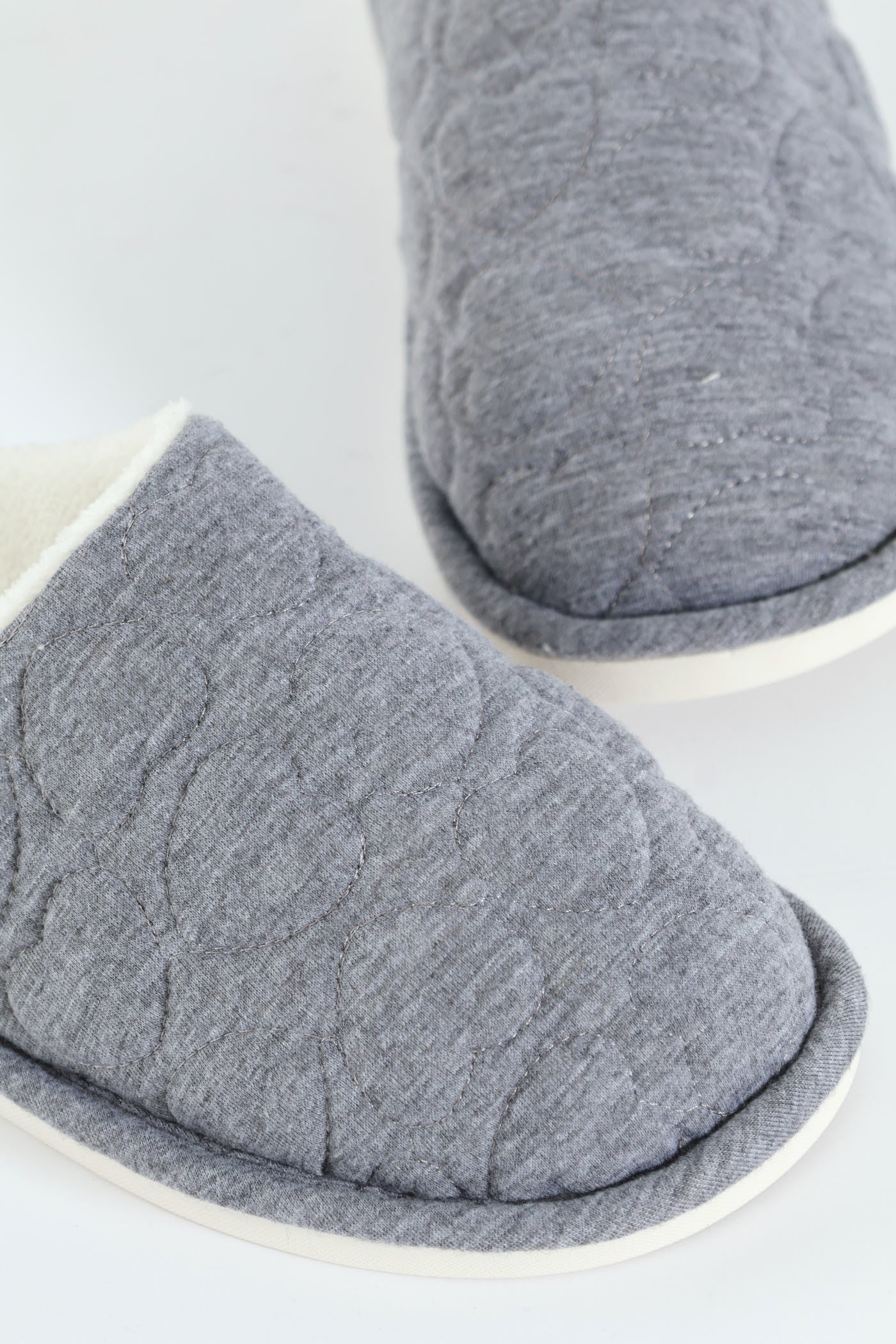 Jersey Knit Mule Slipper With Embossed Hearts - Light Grey - Image 5