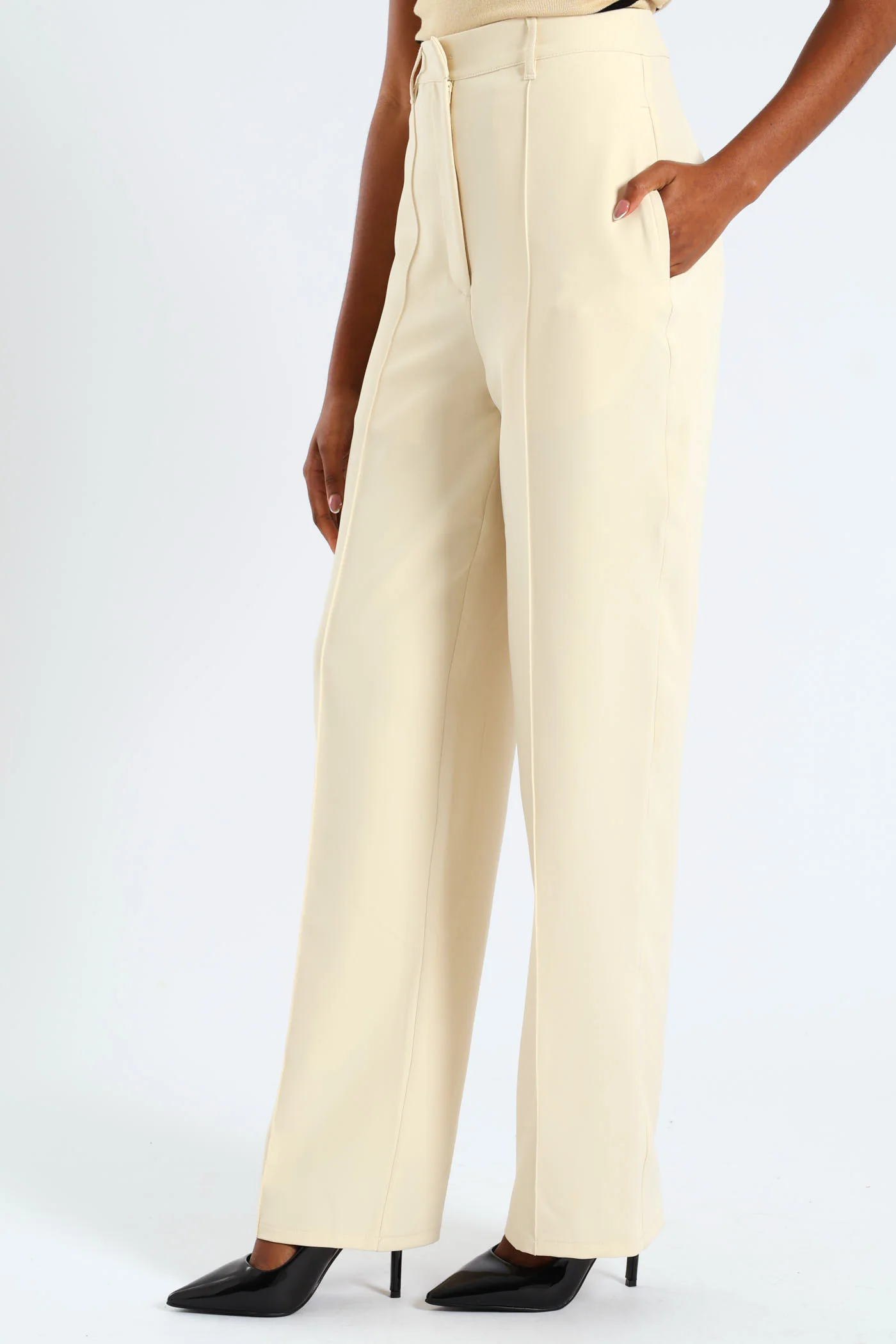 Jet Pocket Pin Tuck Straight Leg Pant - Cream - Image 2