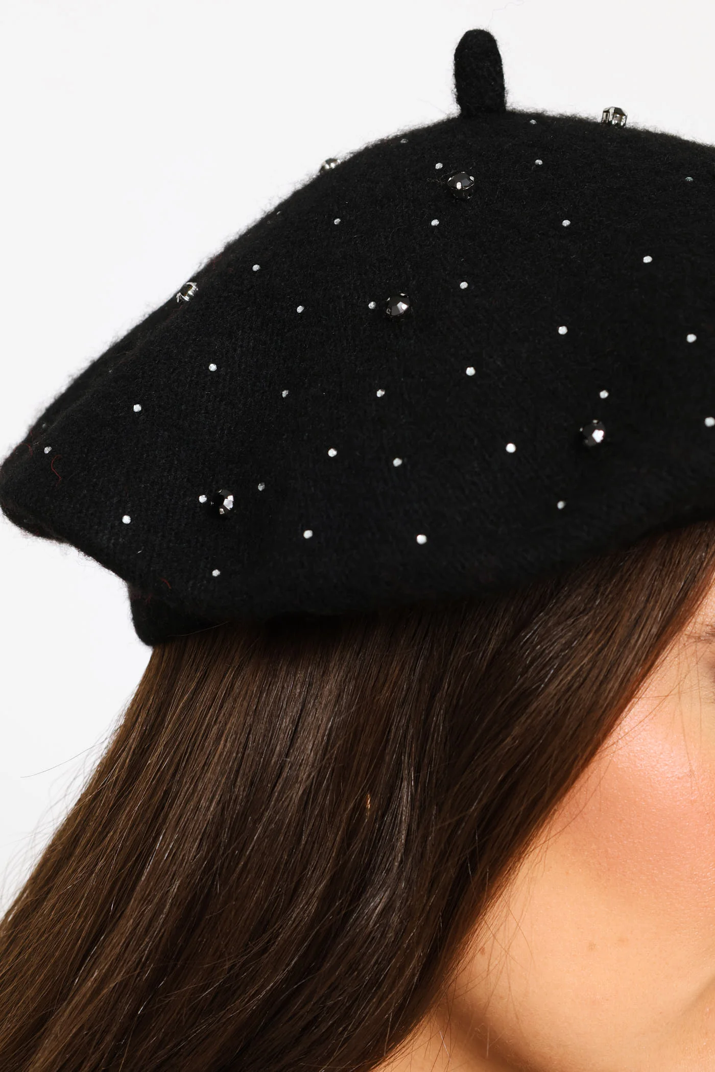 Jewel Embellished Beret - Black - Image 2
